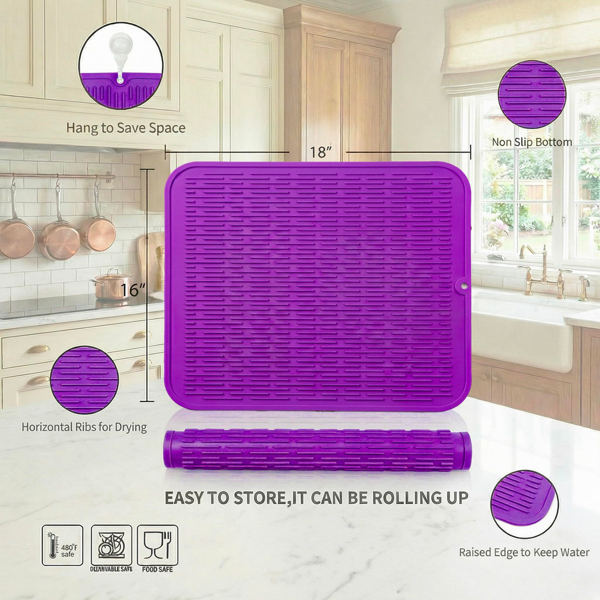 Silicone Dish Drying Mat for Multiple Usage