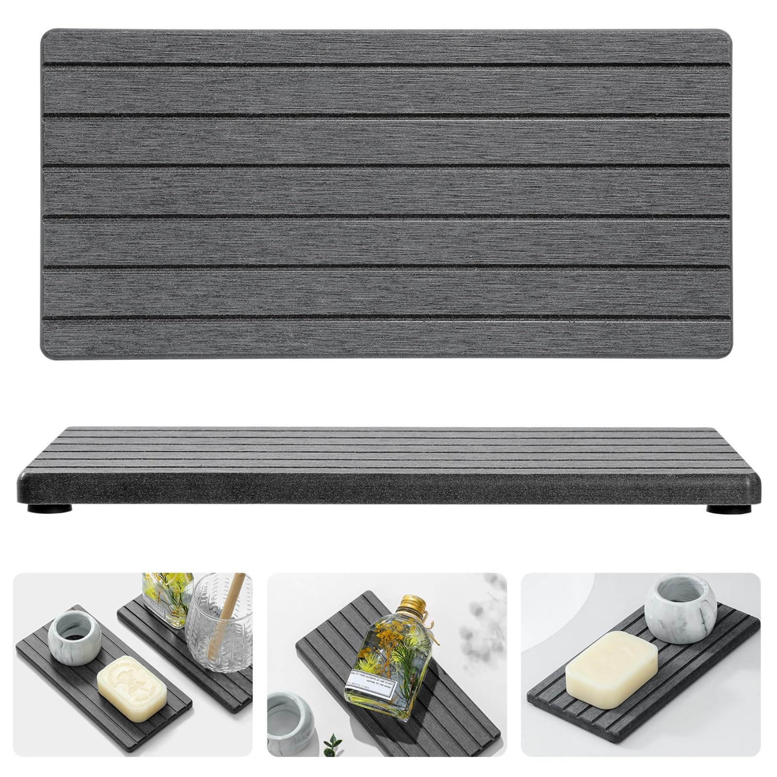 2PCS Diatomite Water Absorbing Stone Drying Tray Mat for Bathroom & Kitchen Counter (2 Count)