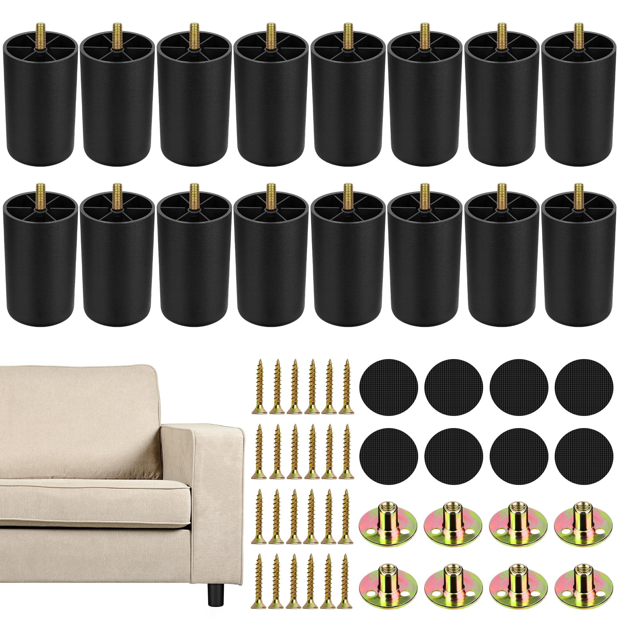 16 Pack 3 Inch Plastic Furniture Legs with M8 T