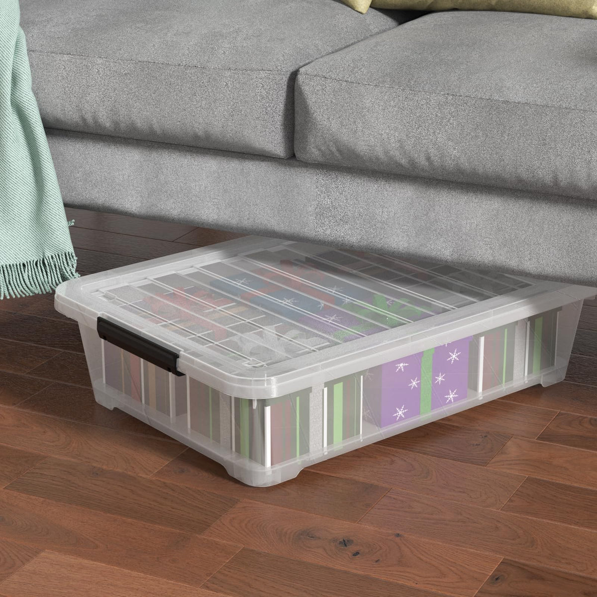 Set of 3 42 L Plastic Underbed Box with Latching Lid and Wheels (3 Count)