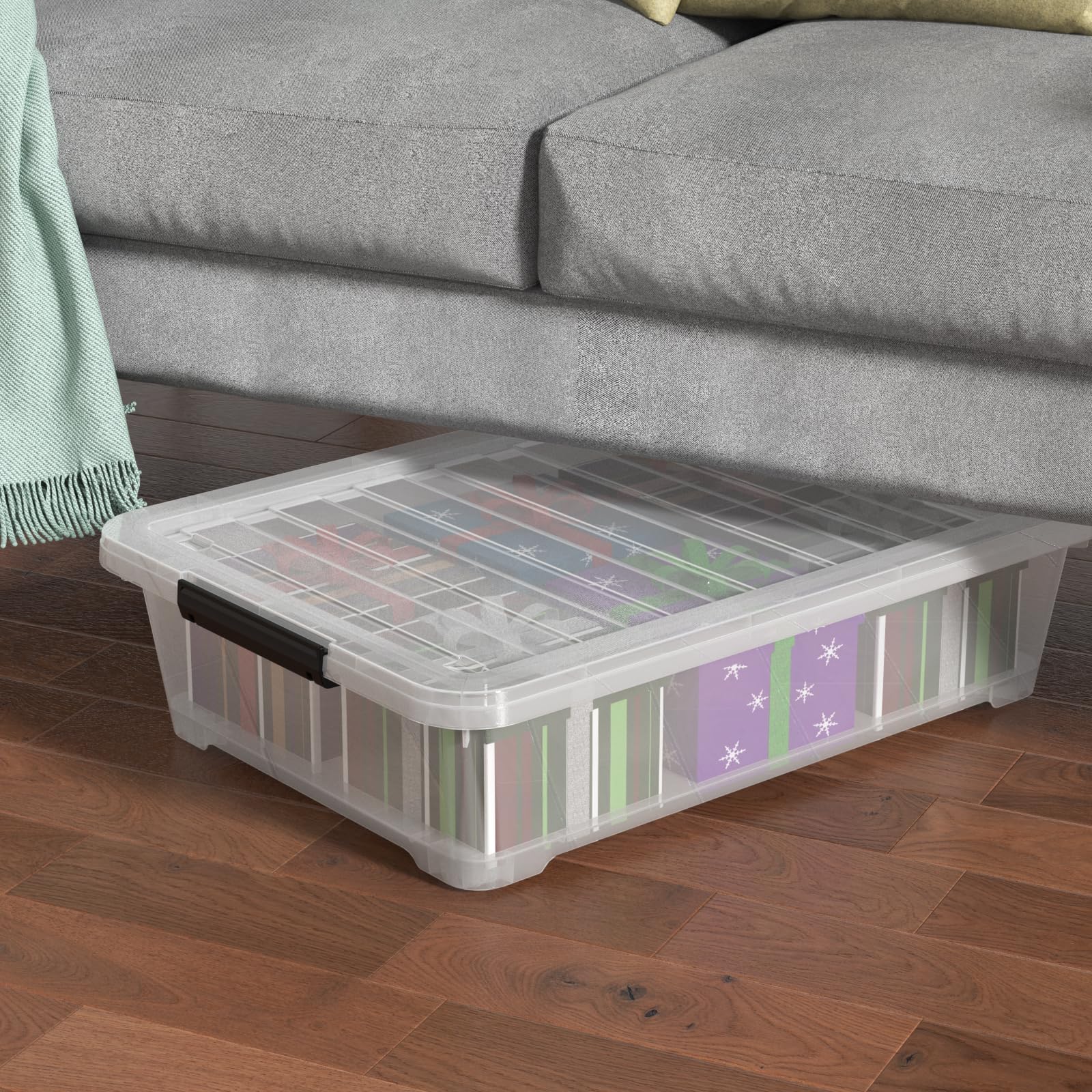Set of 3 42 L Plastic Underbed Box with Latching Lid and Wheels (3 Count)