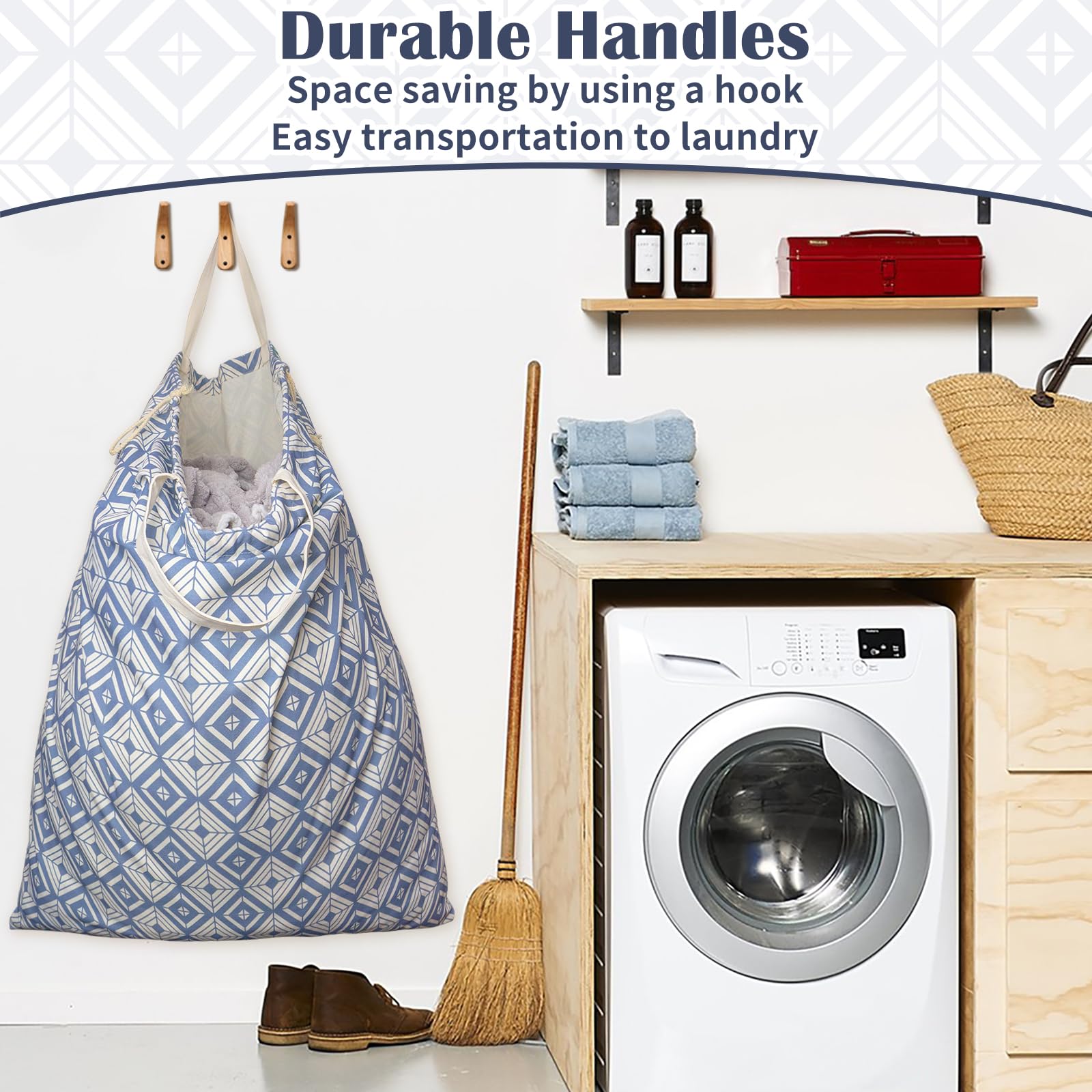 Canvas Laundry Bag with Handles & Drawstring