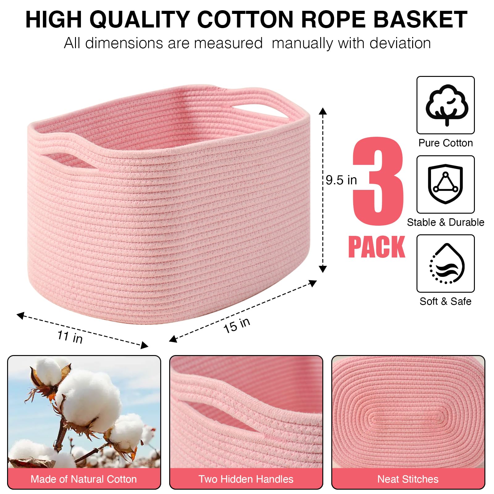 Storage Baskets for Organizing Shelves (3 Count)