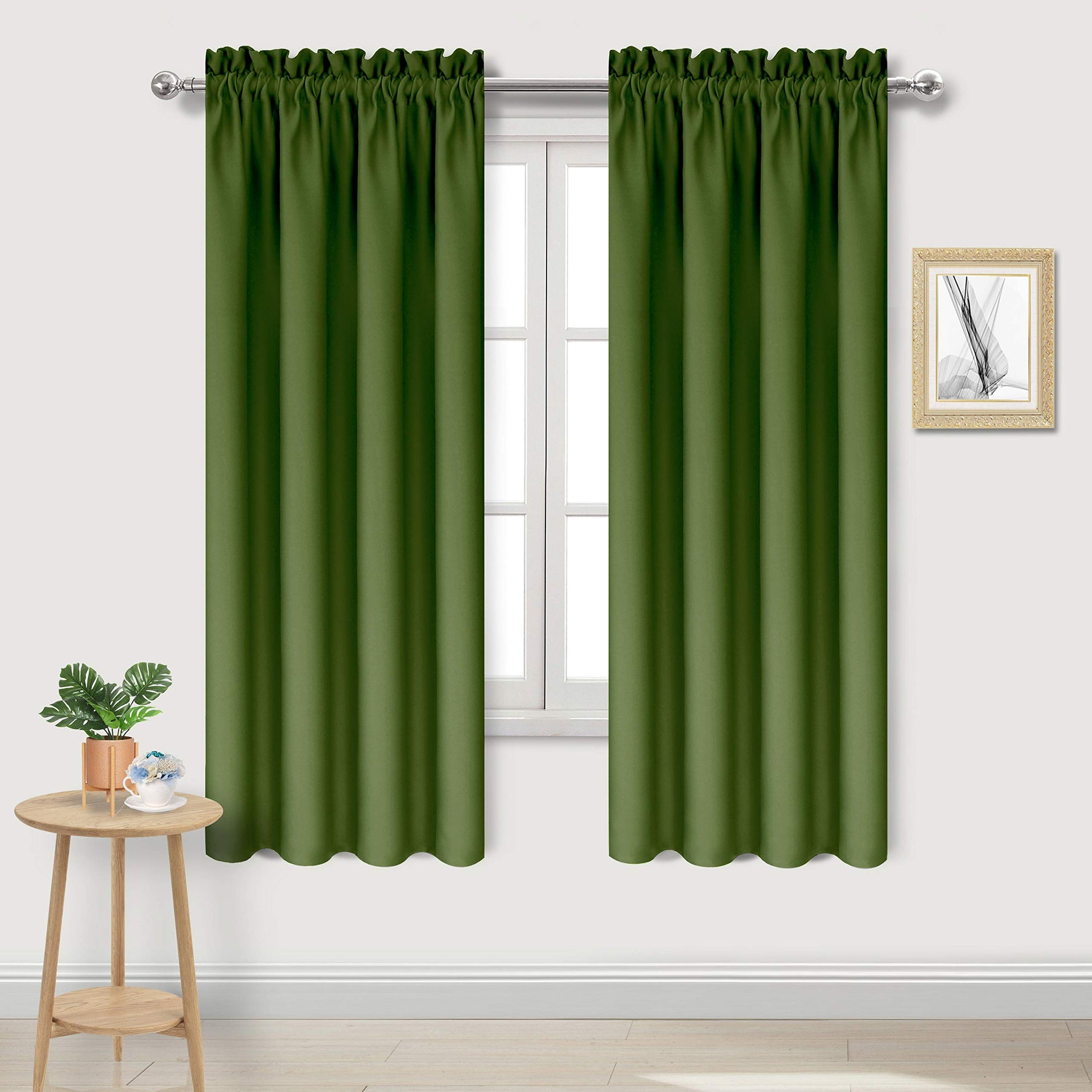 Blackout Curtains for Bedroom 38 x 72 Inch Long Olive Green 2 Panels (2 Count)