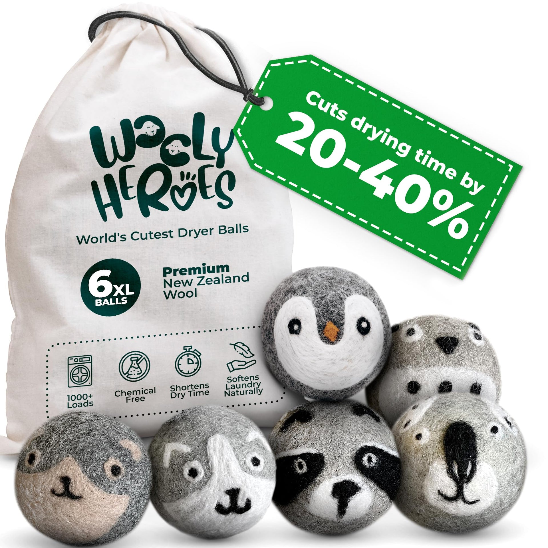 Chemical Free & Baby Safe! Reusable Wool Dryer Balls XL 6
