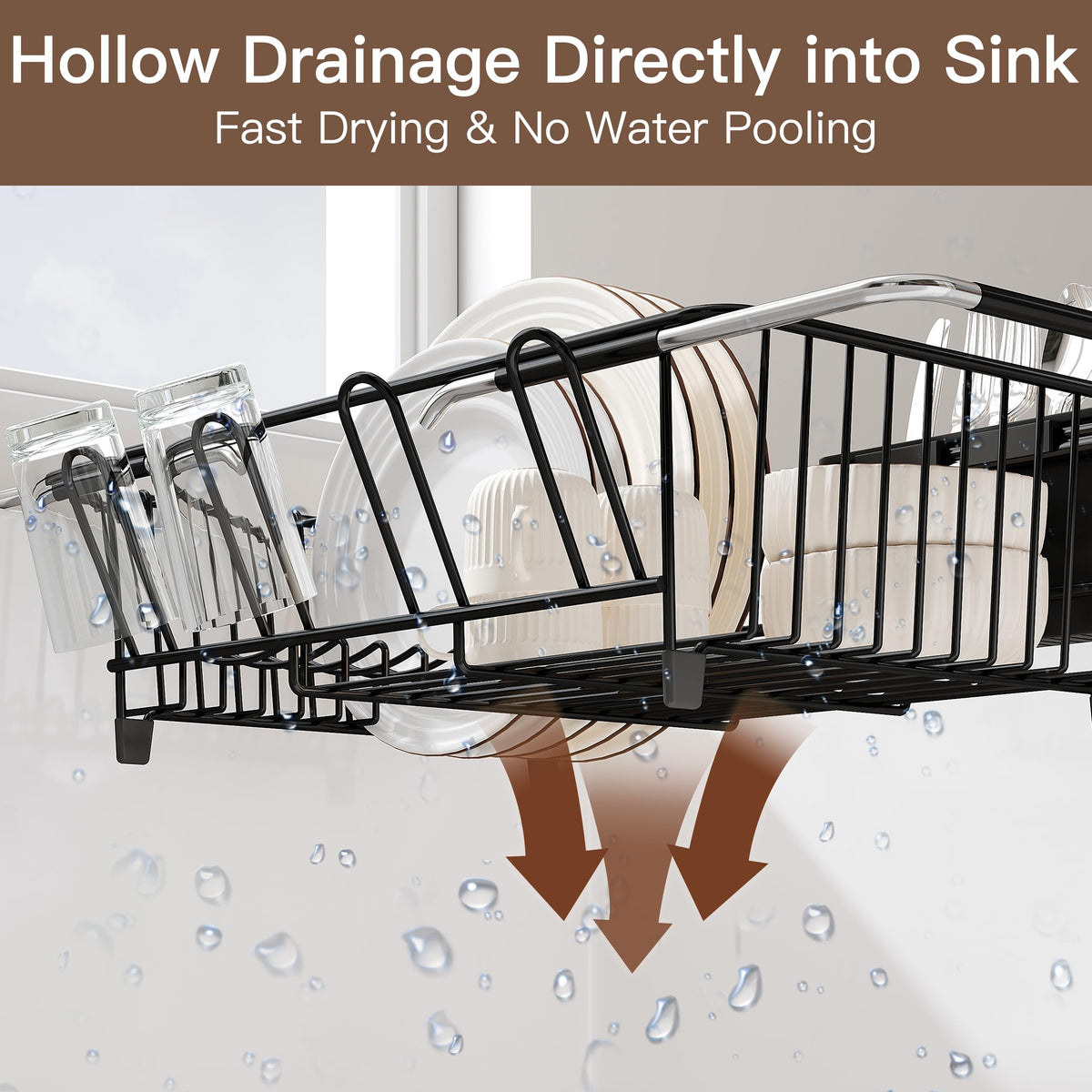 Over the Sink Expandable Dish Drainer Drying Rack In Stainless Steel for Small Kitchen