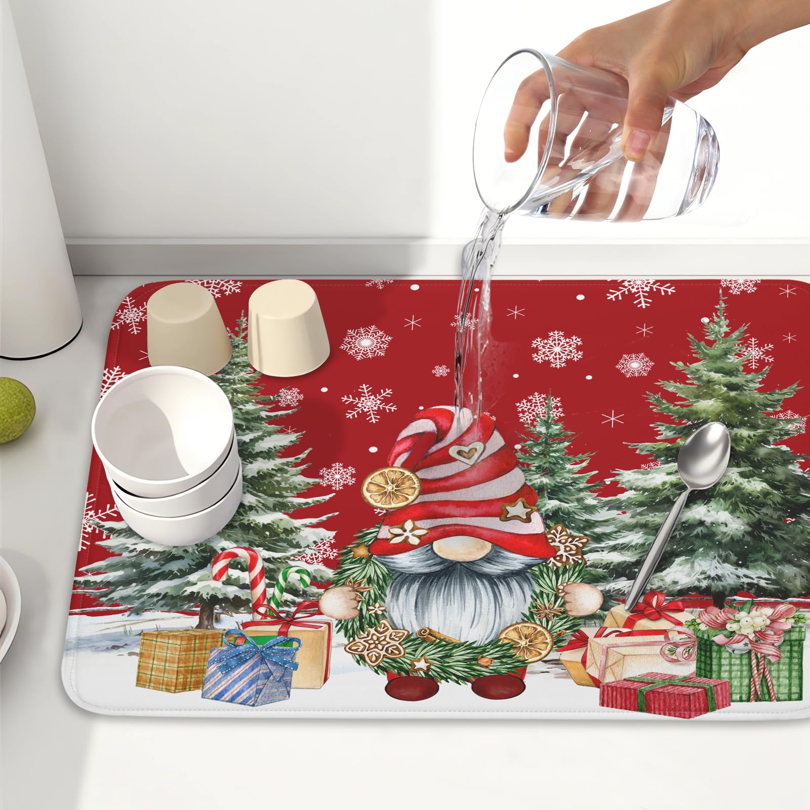 Christmas Dish Drying Mat for Kitchen Counter