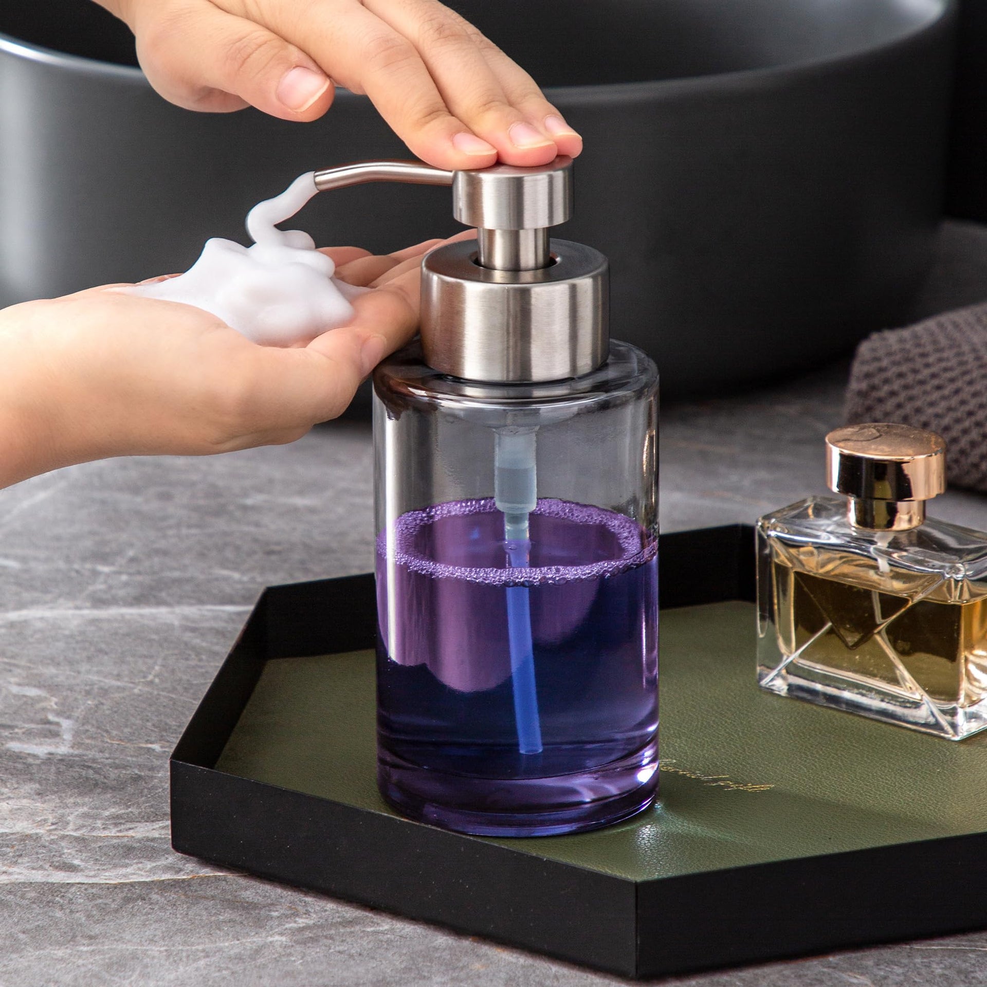 Silver Glass Soap Dispenser