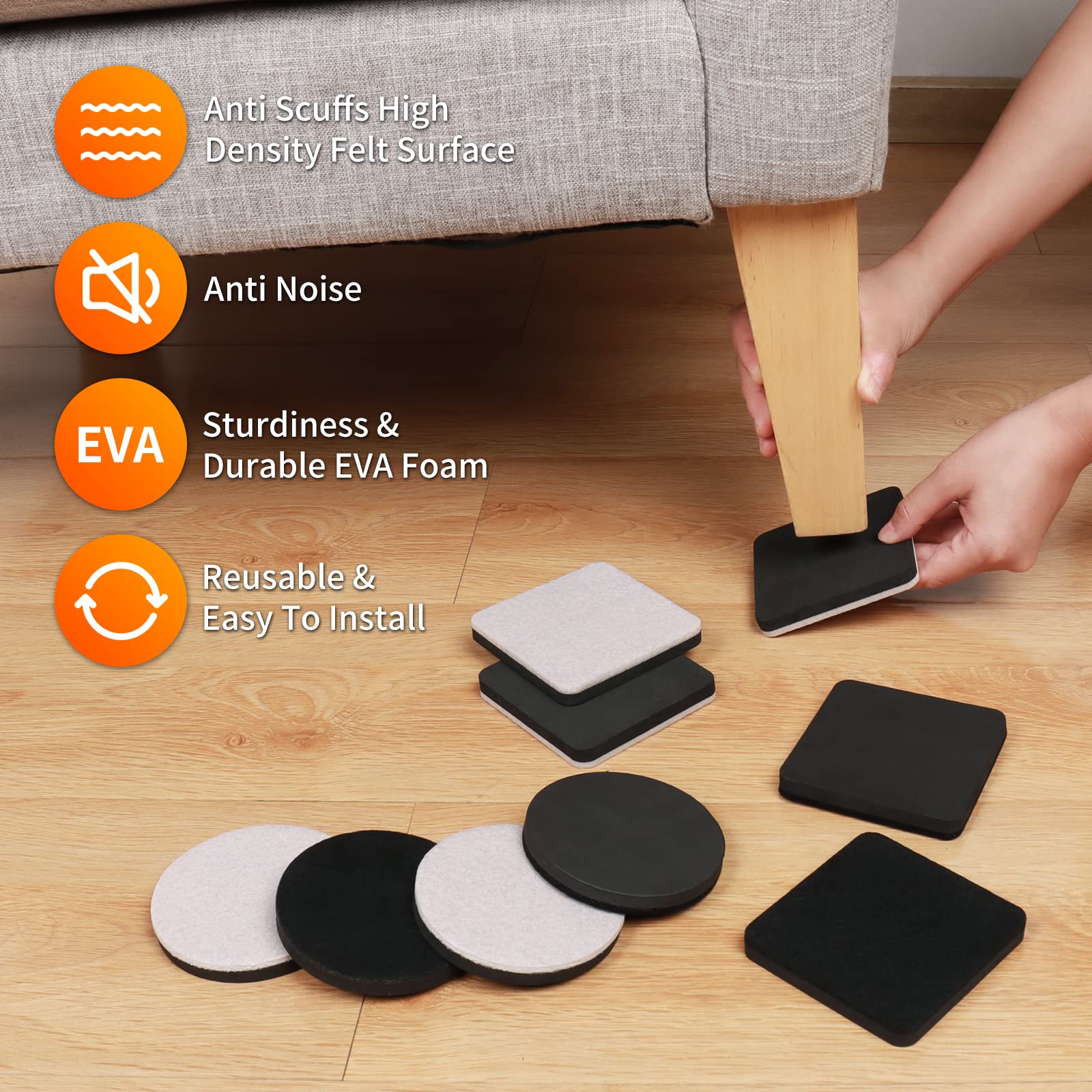 3.5" Felt Furniture Movers Sliders for Hardwood & Vinyl Floors (16 Count)