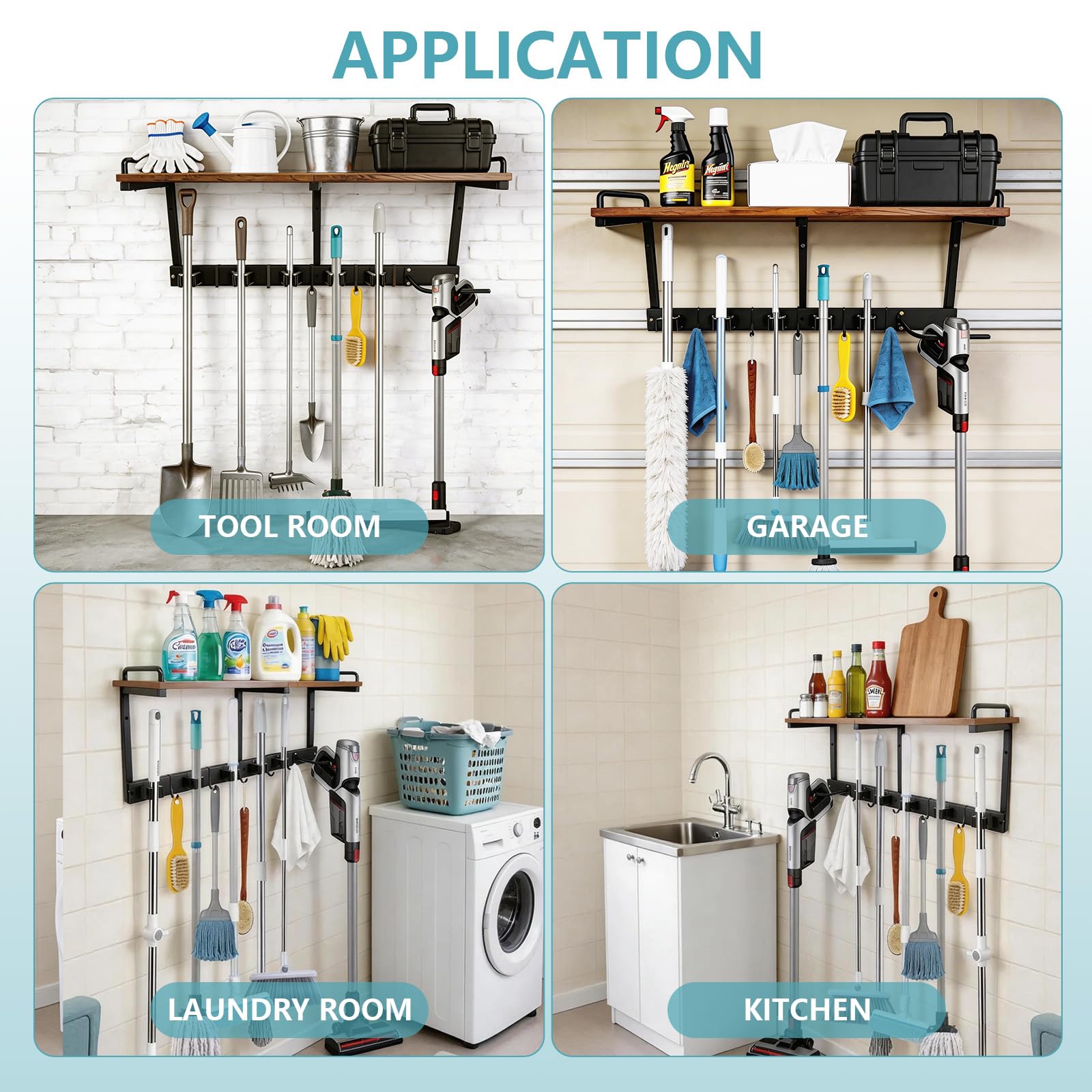 Broom Holder Wall Mount With Cleaning Supplies Organizer Shelf Broom And Mop Organizer Wall Hanging With Vacuum Holder Wall Mount