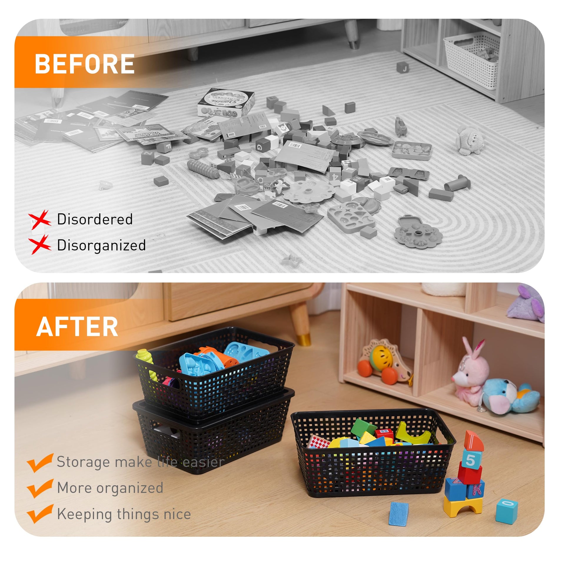 Plastic Storage Baskets With Lid (8 Count)