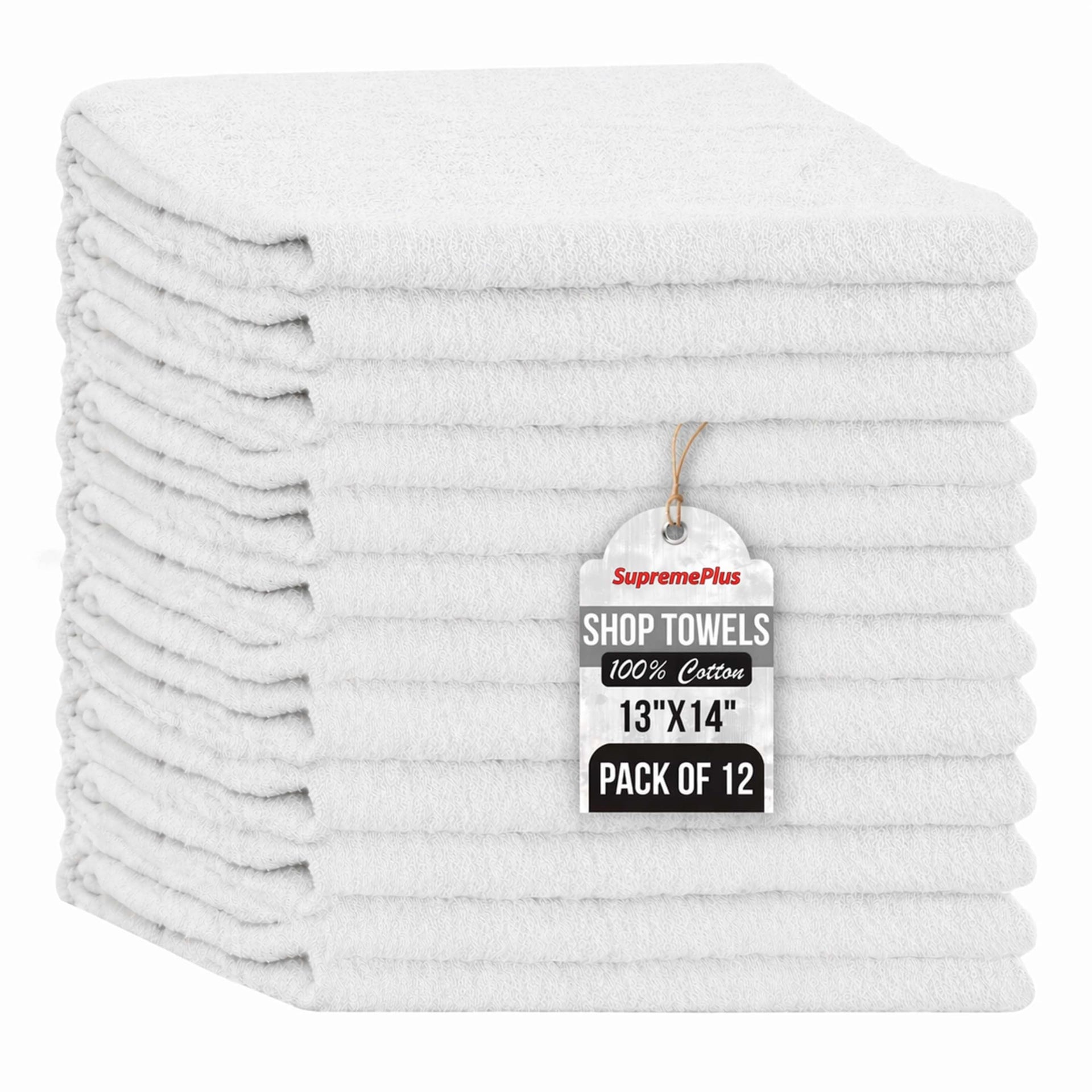 Premium White 100% Cotton Shop Towels (12 Count) - ModHome Supplies