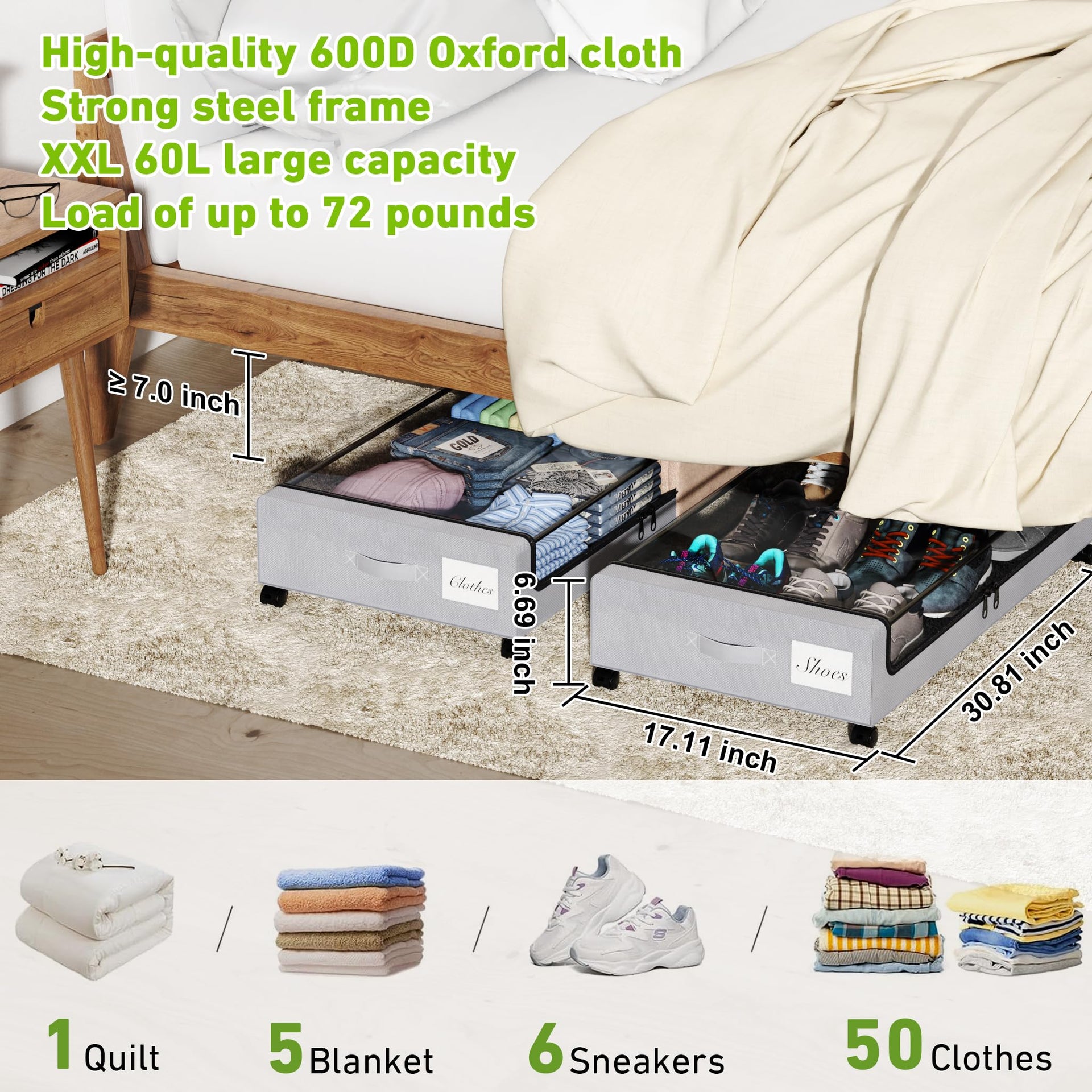 Under Bed Storage with Wheels (4 Count)