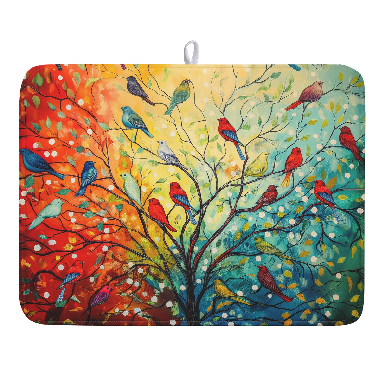 Dish Drying Mat for Kitchen Counter 18x24 Inch Summer Floral Birds Kitchen Drying Mat Fast Dry Absorbent Microfiber Dish Drainer Rack Pad Flower Mat for Countertop Decor