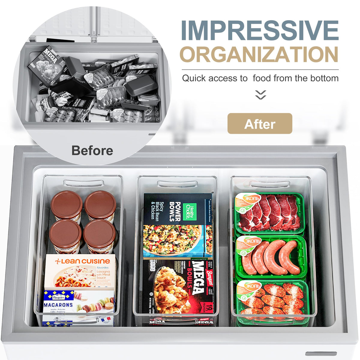 8 PACK Freezer Organizer Bins Fridge Organizers and Storage Stackable Refrigerator Organizers Bins with Side Handles Clear Storage Bins for Pantry (8 Count)