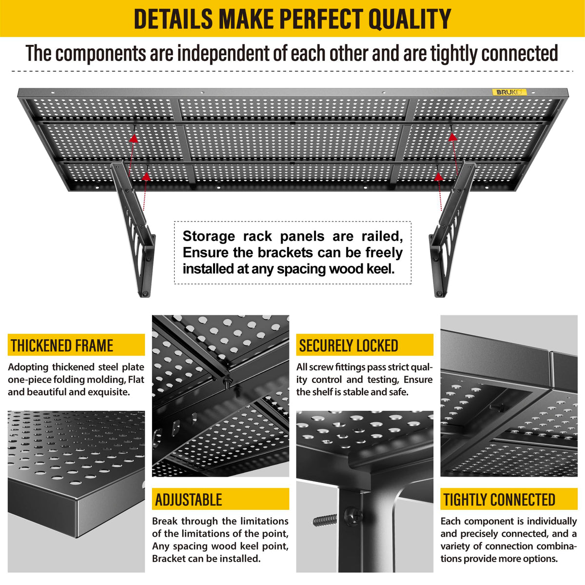 2Pack 1.64x4ft Adjustable Metal Garage Wall Shelving Heavy Duty Garage Storage Shelf Wall Mounted Black (2 Count)