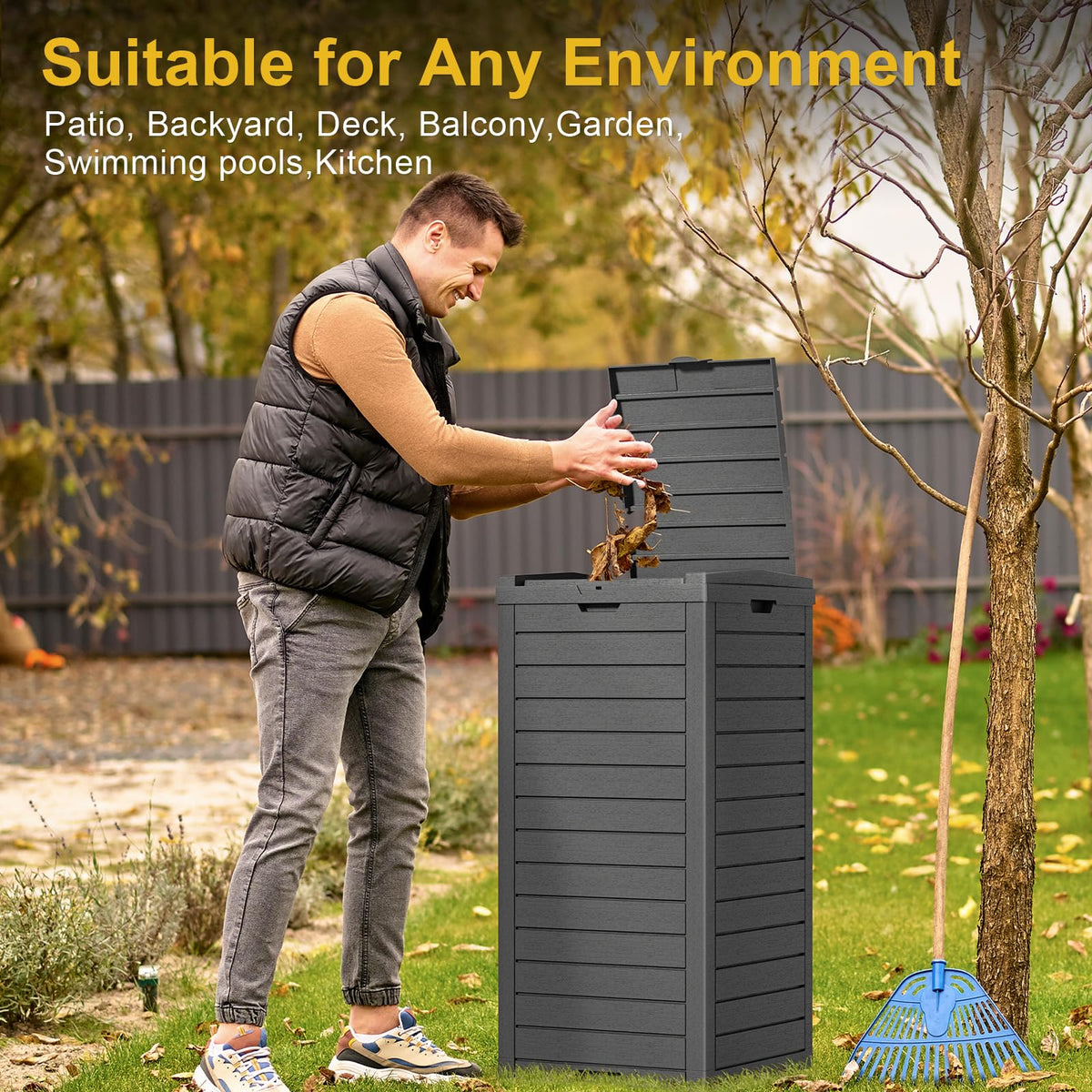 31 Gallon Outdoor Trash Can with Tiered Lid and Drip Tray