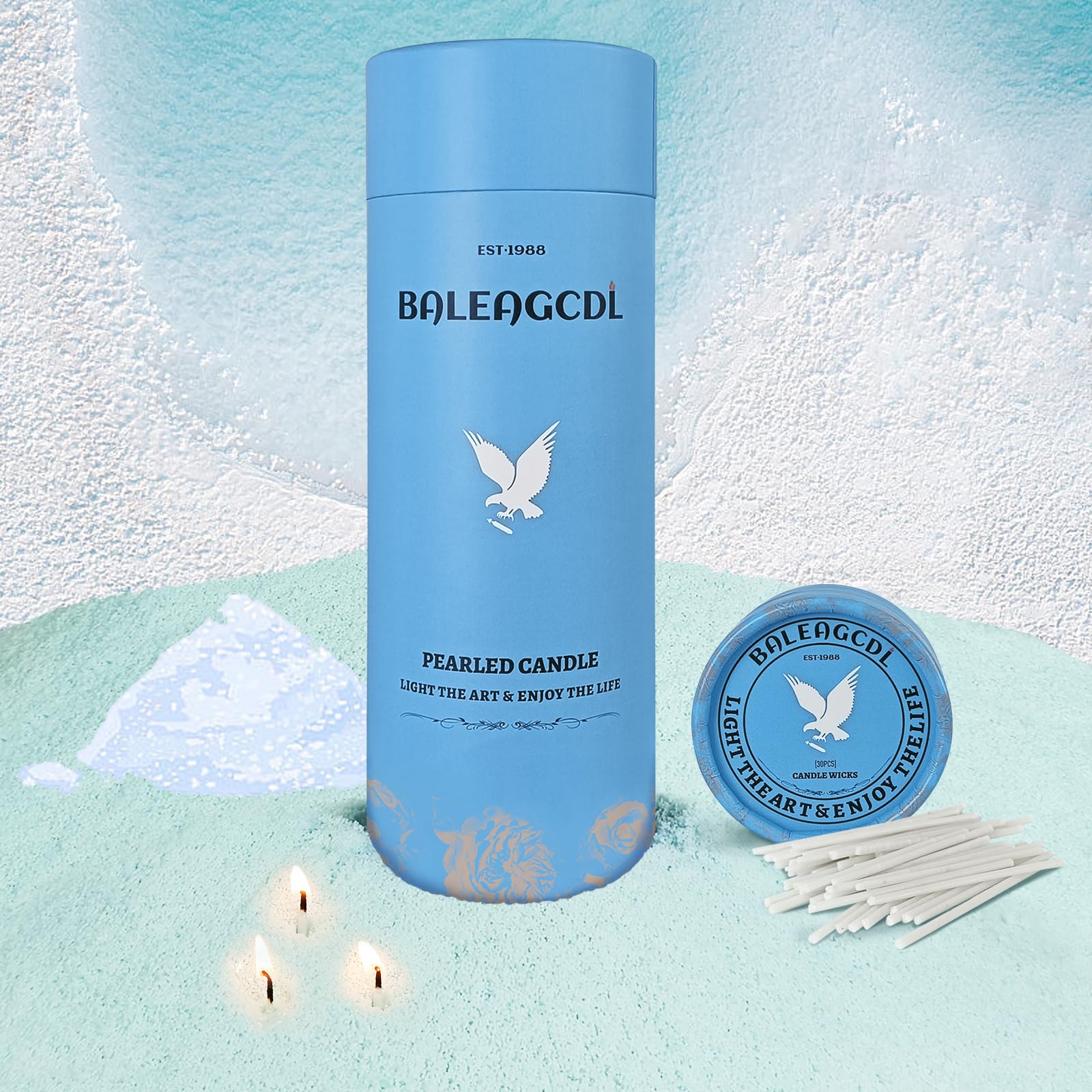 Sea Salt Scented Sky Blue Pearled Candle 18oz Luxury Sand Candle Granulated Wax (18 Ounce)