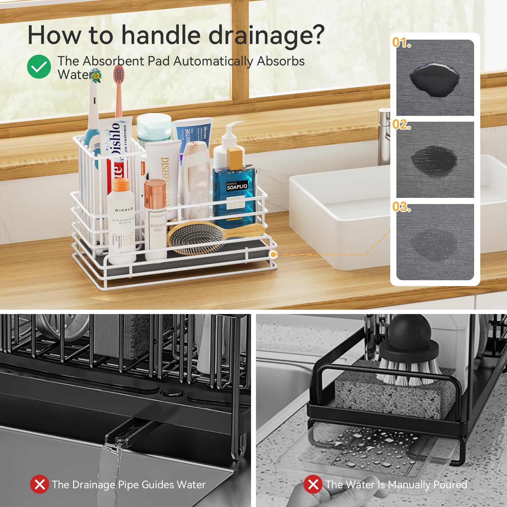 Sponge Holder for Kitchen Sink Organizer Caddy