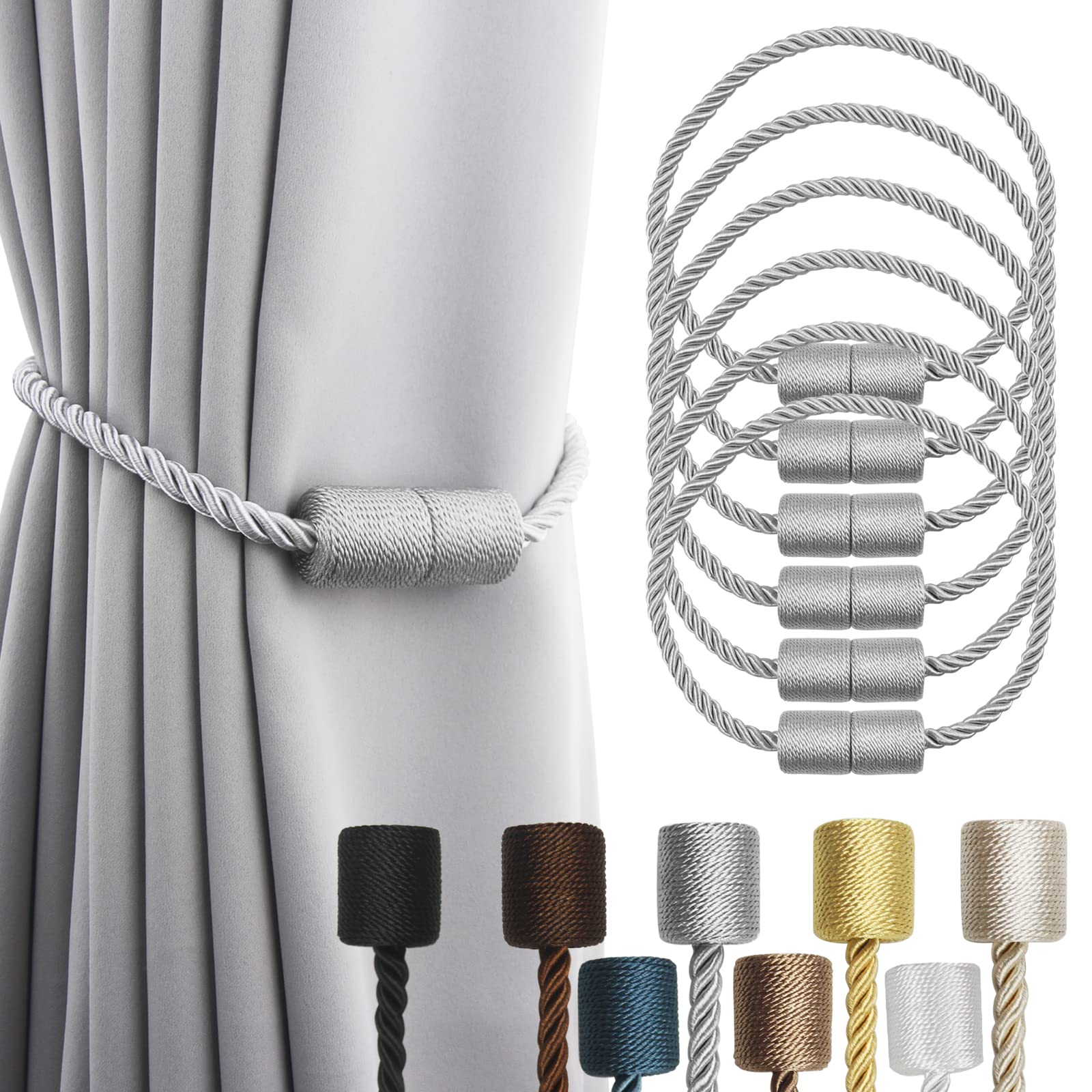 Magnetic Curtain Tiebacks Holdbacks Decorative Tie Backs for Windows Porlau (6 Count)