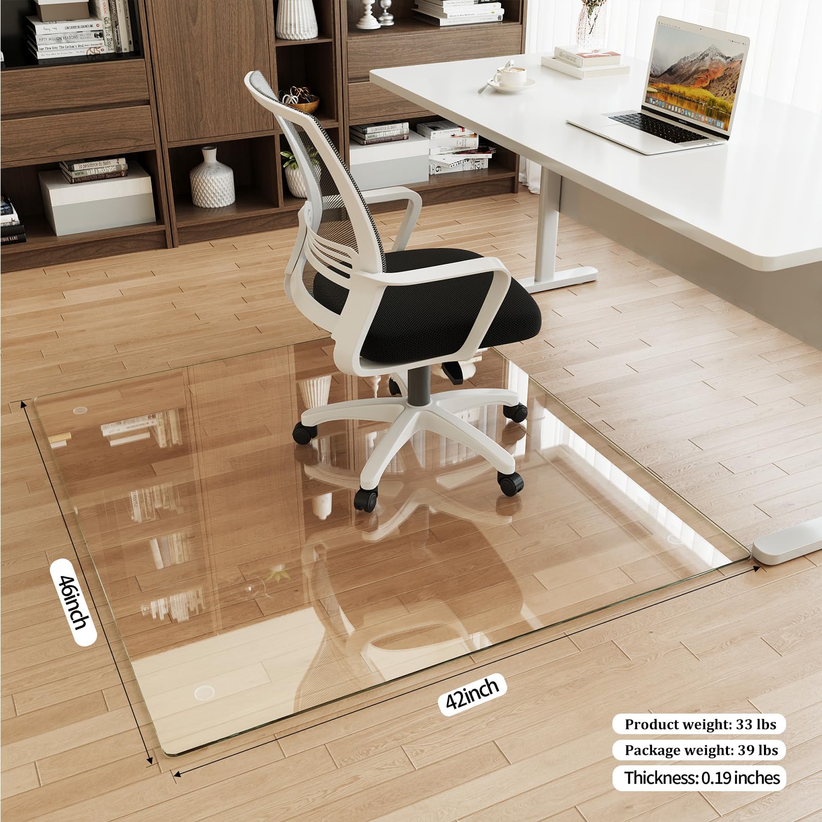 Tempered Glass] 42" x 46" Glass Office Chair Mat for Carpet