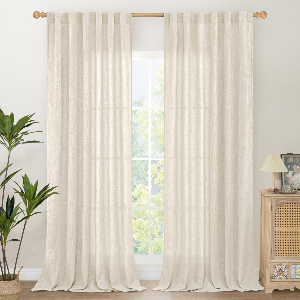 Linen Curtains 84 Inch Length 2 Panel for Living Room Rod Pocket (2 Count)