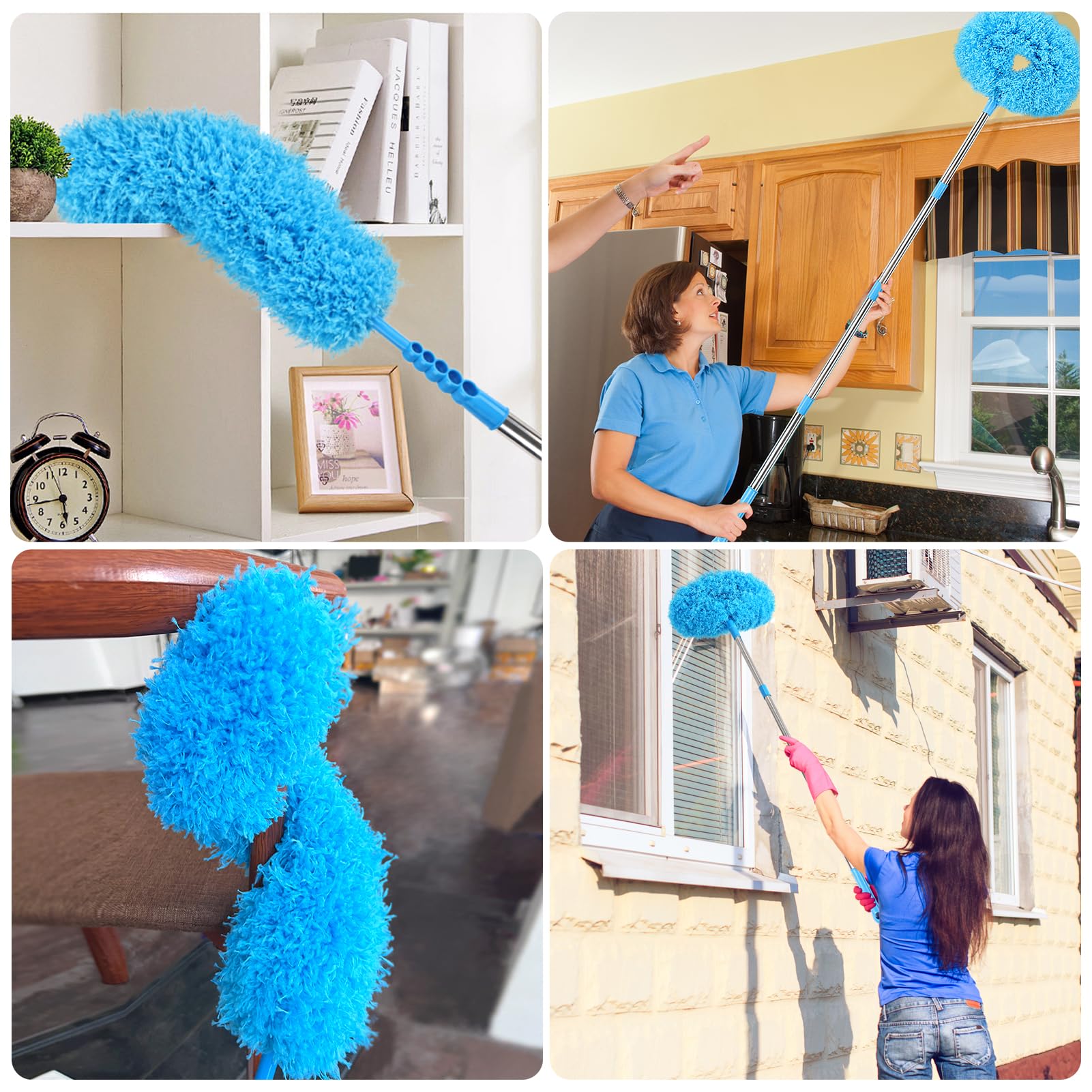 Ceiling Fan Cleaner Duster Reusable Microfiber Removable Duster with Extension Pole Adjusts 12 to 71 Inch for Cleaning Walls Bookshelves Furniture Door Window Top (2 Count)