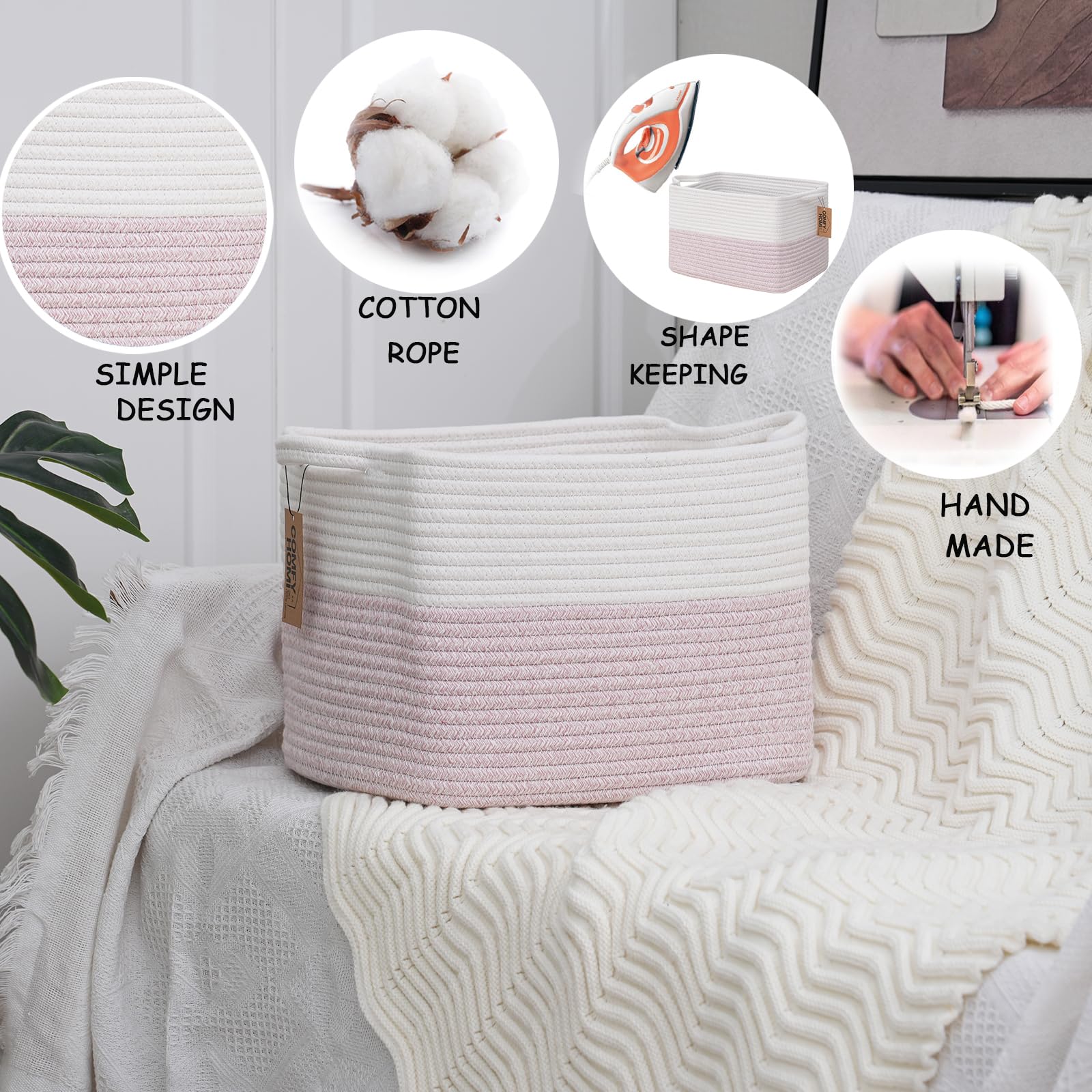 3PACK Cotton Rope Square baske with Handles for Shelves (3 Count)
