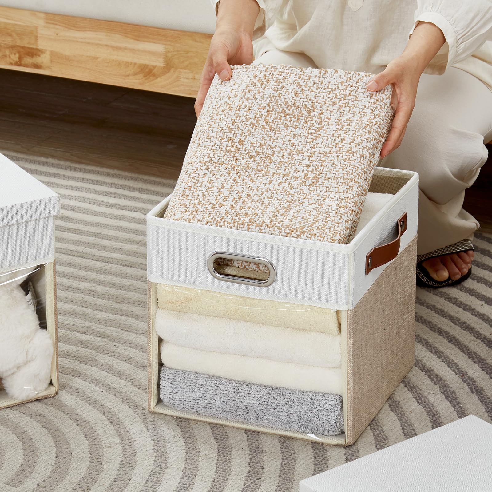 11x11 Inch Ultra Thick Fabric Storage Bins with Lids & Windows (3 Count)