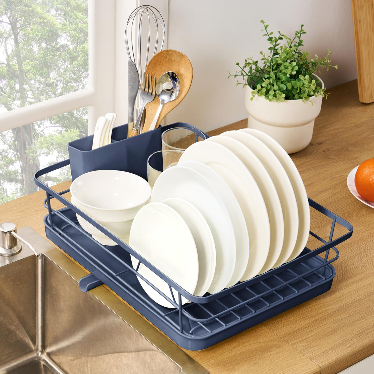 Dish Drying Rack 3 Piece Dish Drainer with Drainboard Set for Kitchen Counter