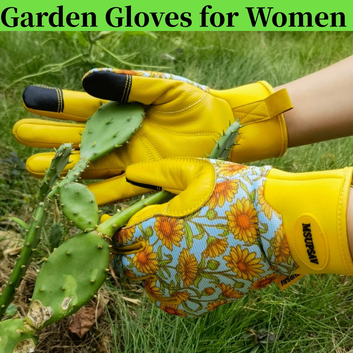 2 Pairs Cowhide Leather Palm Gardening Gloves