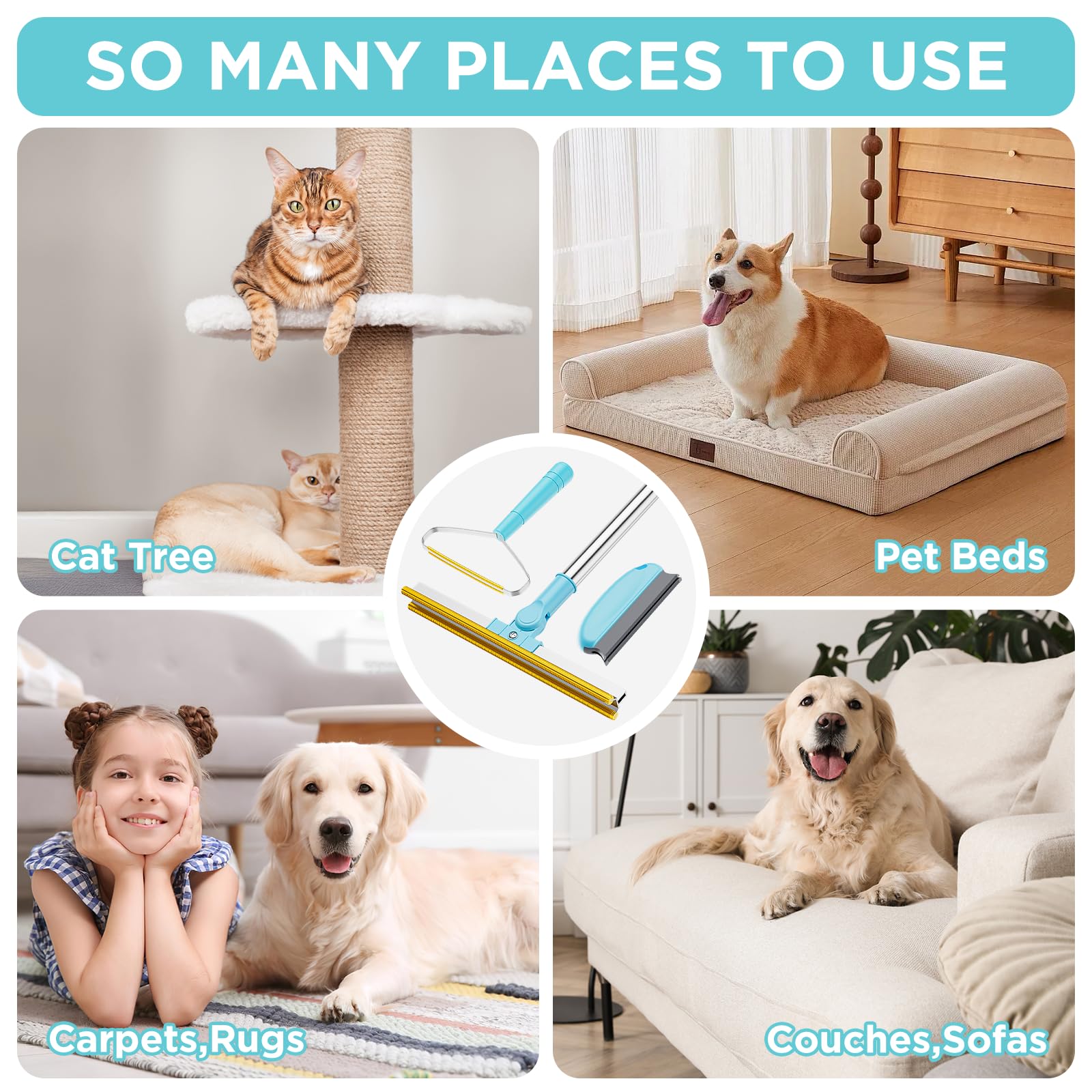 3 in 1 Carpet Rake for Pet Hair Removal