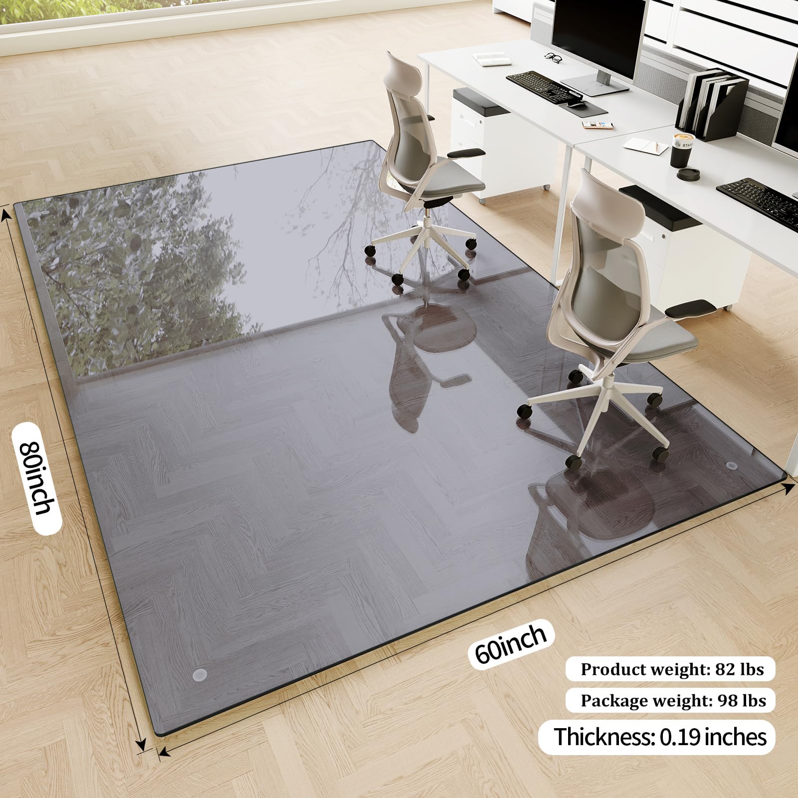 Tempered Glass] 60" x 80" Glass Office Chair Mat for Carpet