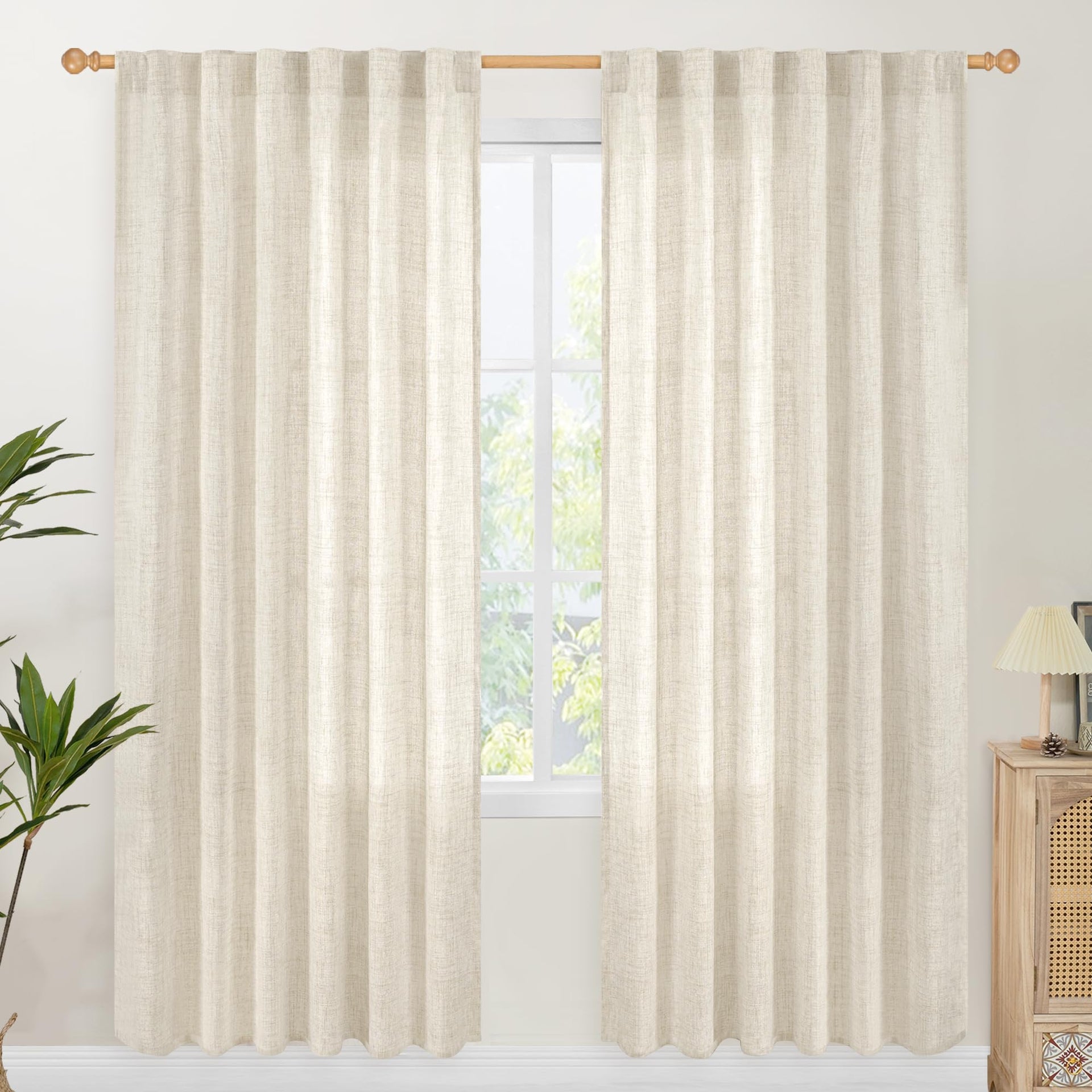 78 Inch Length Linen Semi Sheer Curtains for Living Room (2 Count)