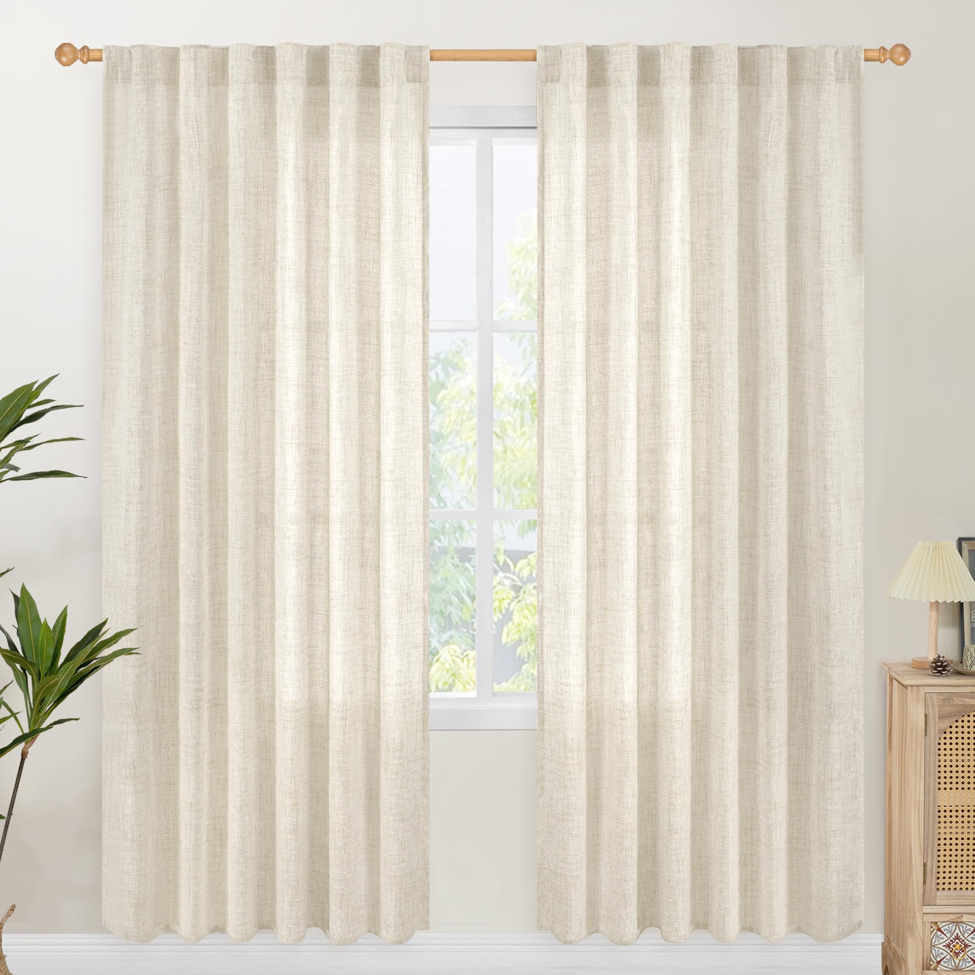 78 Inch Length Linen Semi Sheer Curtains for Living Room (2 Count)