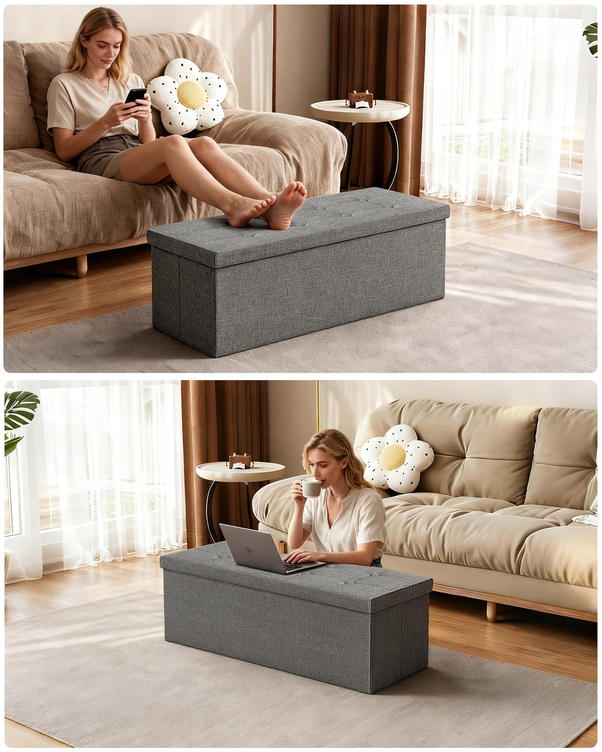 43 Inches Folding Storage Ottoman Bench