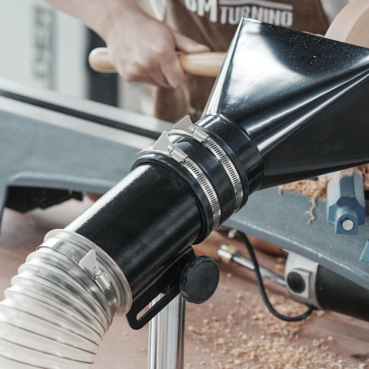 Dust Extraction Hood with Flexible Rubber Cuff for Interchangable Dust Hood for Woodturning Lathe