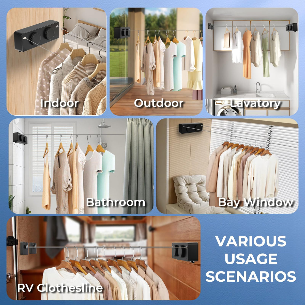 Retractable Clothesline Indoor Outside Heavy (13.8 Foot)