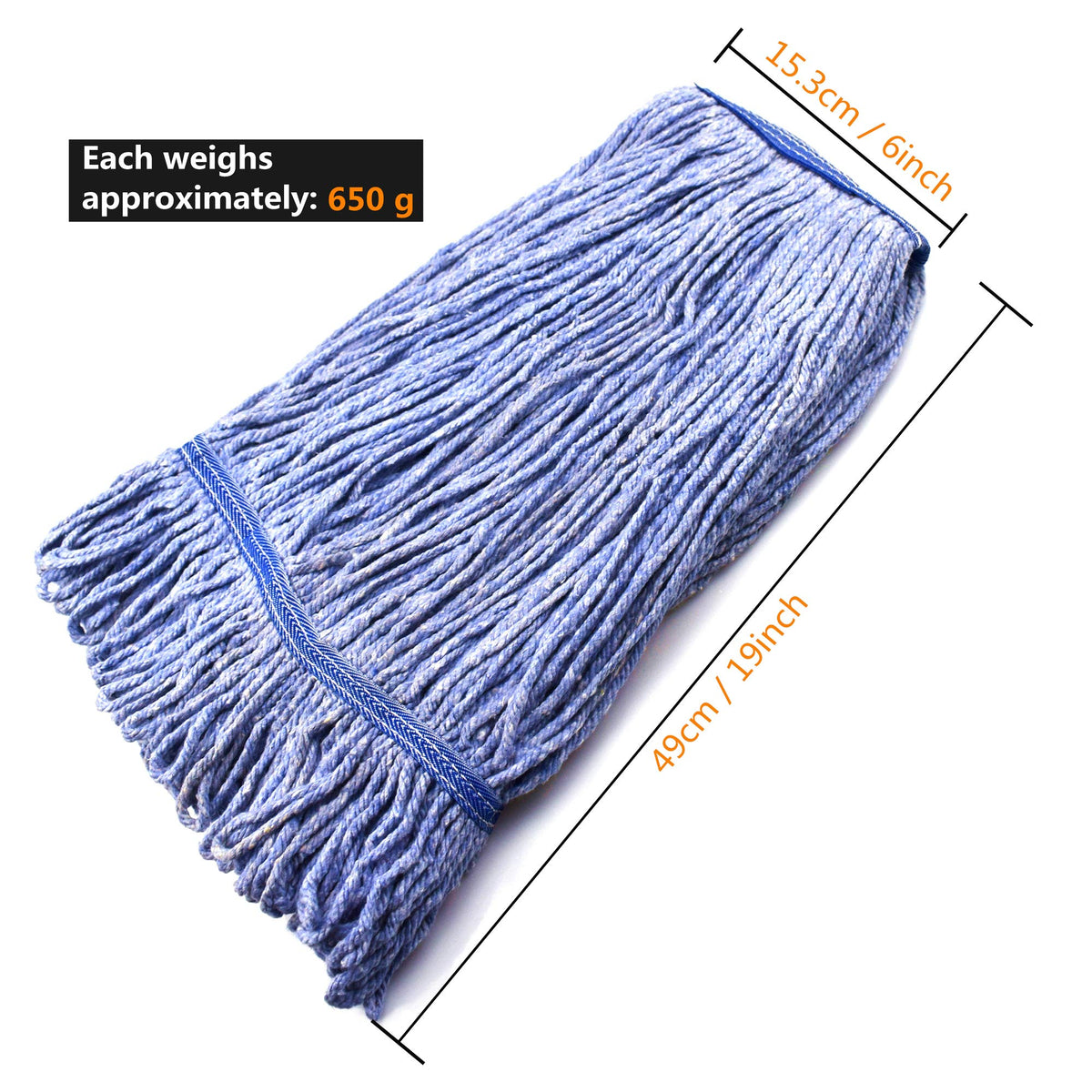 String Mop Heads Replacement Heavy Duty Commercial Grade Blue Cotton Looped End Wet Industrial Cleaning Mop Head Refills (4 Count) - ModHome Supplies