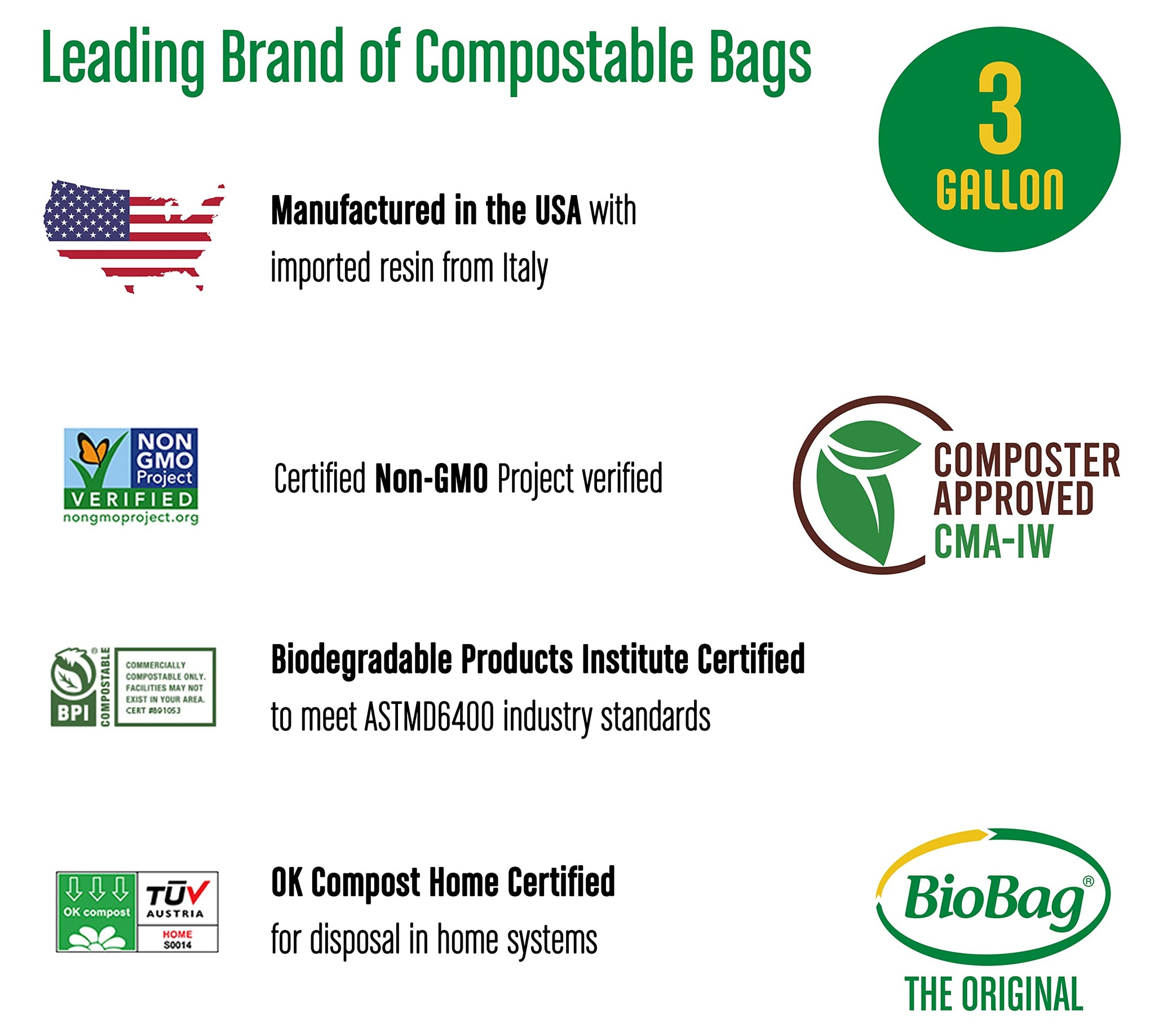3 Gallon Compostable Food Scrap Bags by BioBag (100 Count)