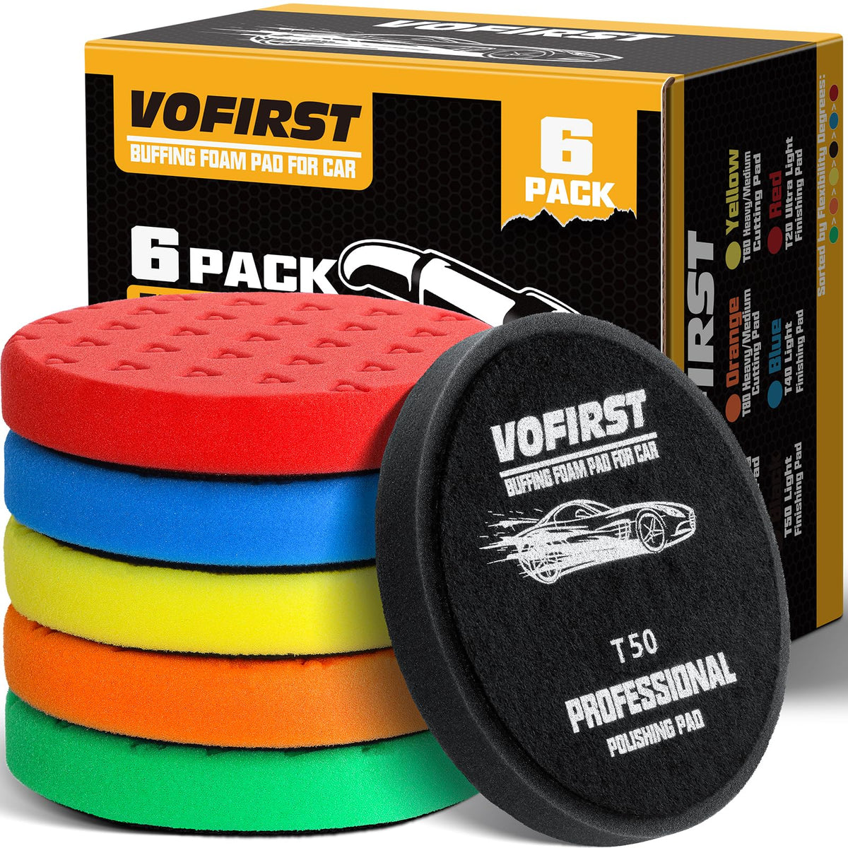 Polishing Pad 6.5 Inch 6 Pack Foam Buffing Pads for Car Detailing (6 Count)