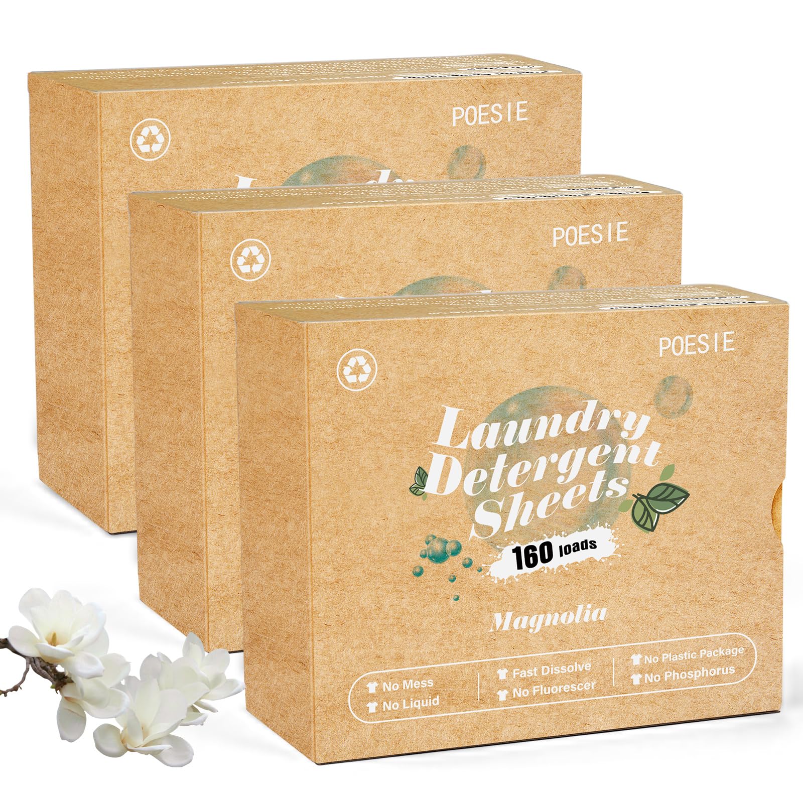 Laundry Detergent Sheets Magnolia Scent 3 Pack 480 Strips Liquid Less Effective Cleaning Zero Waste for All Washing Machine Traveling Dorm Life Save Space (480 Count)