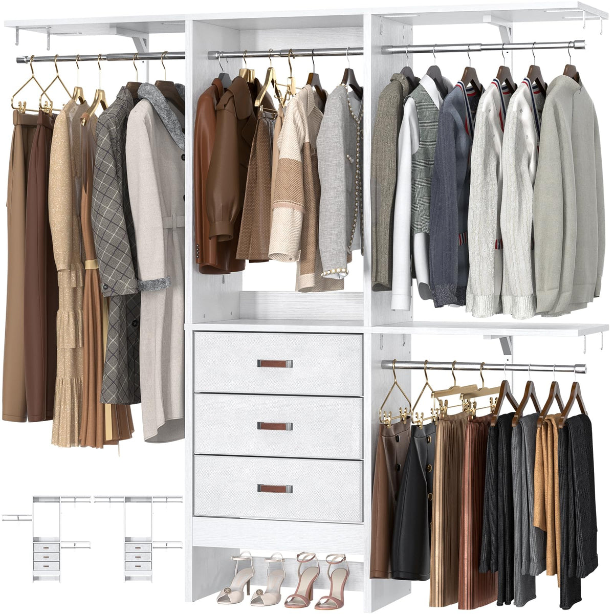 5FT Small Closet System with 3 Fabric Drawers