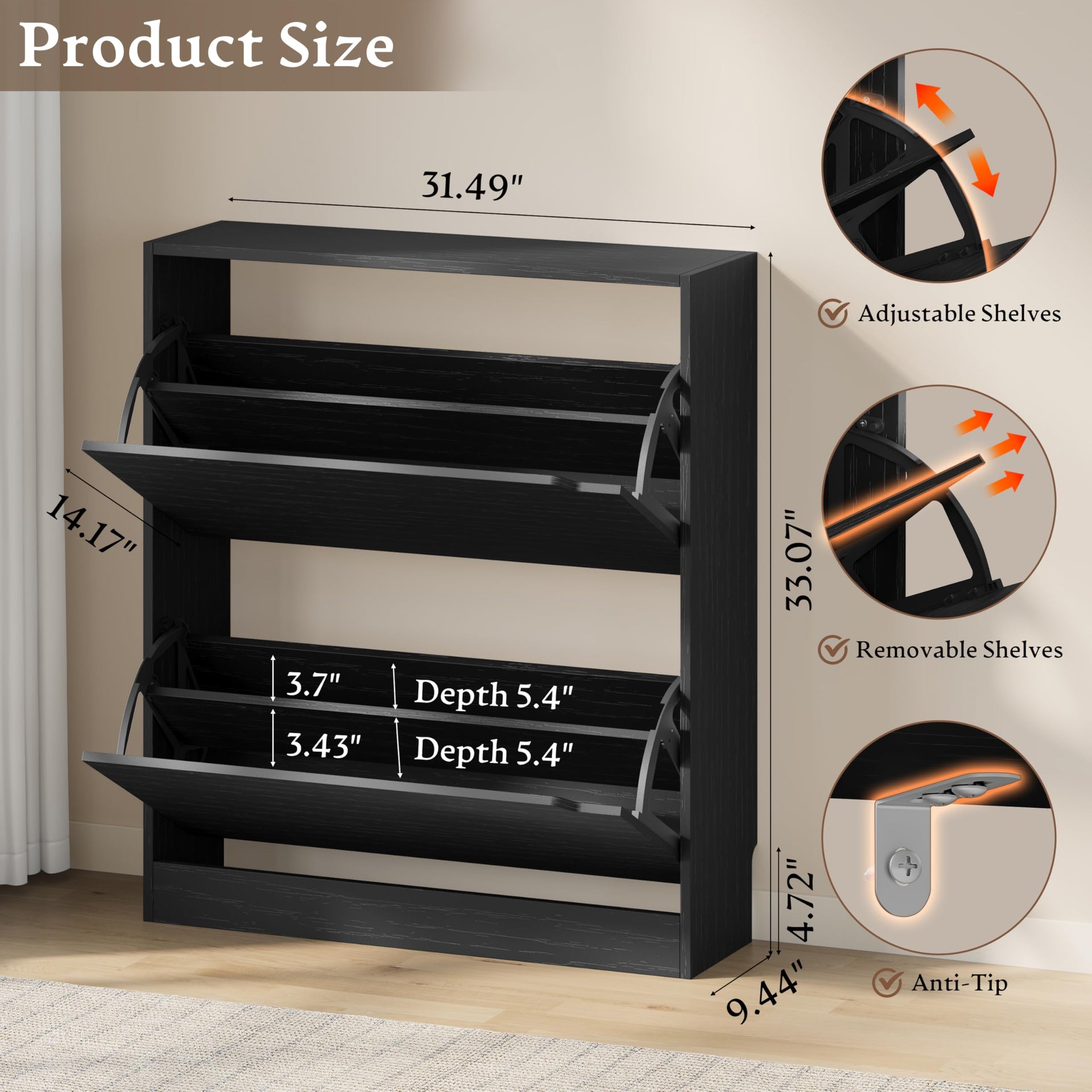 Shoe Cabinet with 2 Flip Drawers