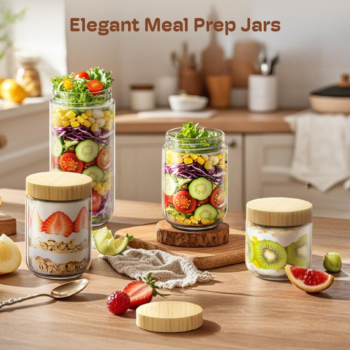 16 oz Overnight Oats Containers with Bamboo Lids (4 Count)