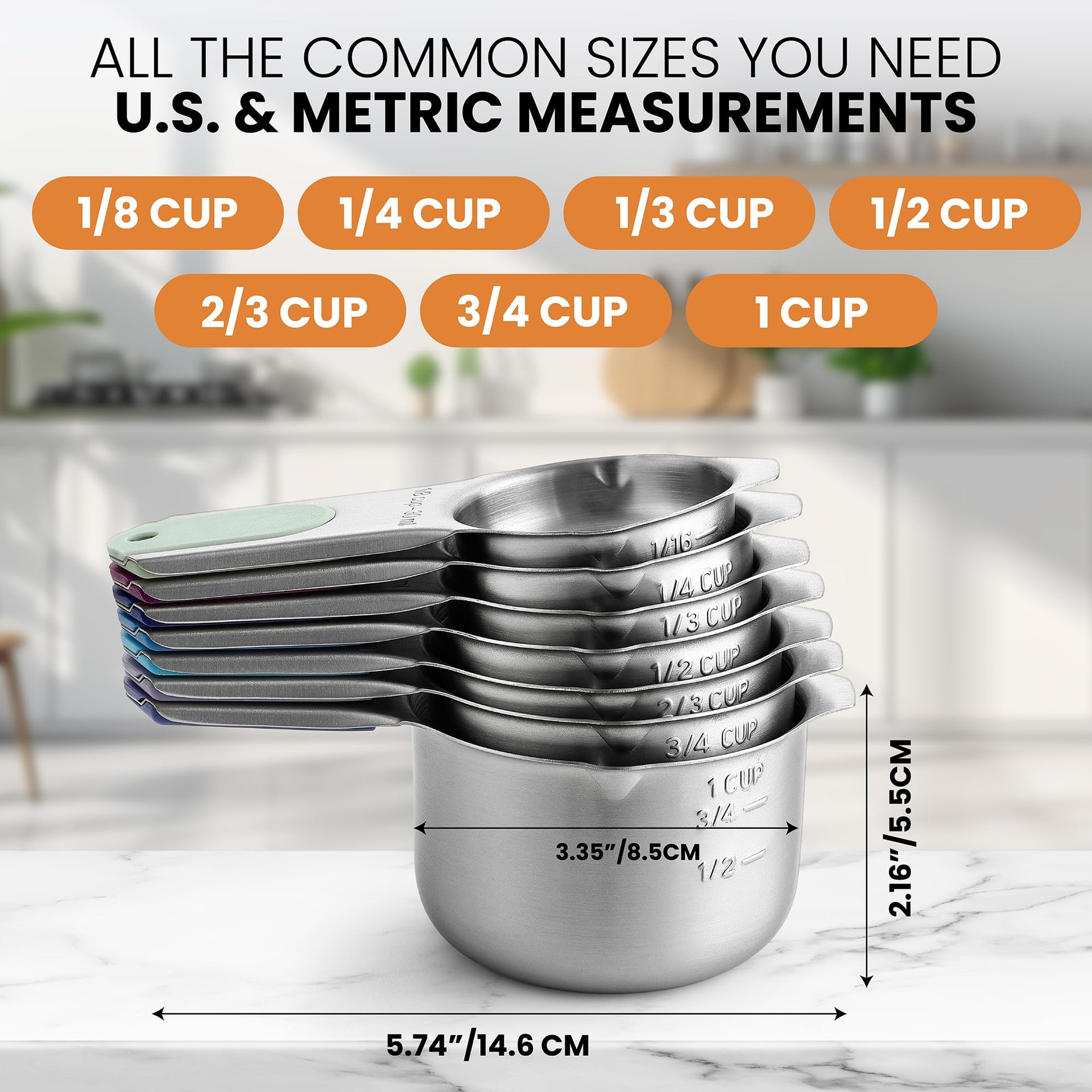 Magnetic Stainless Steel Measuring Cups Set of 7 (7 Count)