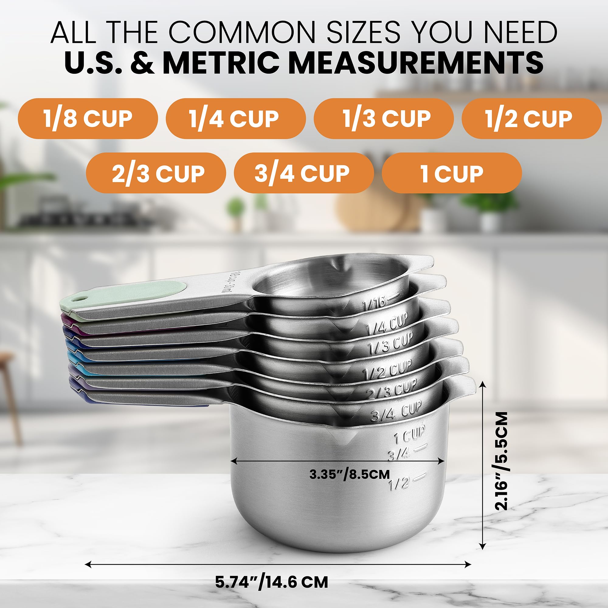 Magnetic Stainless Steel Measuring Cups Set of 7 (7 Count)