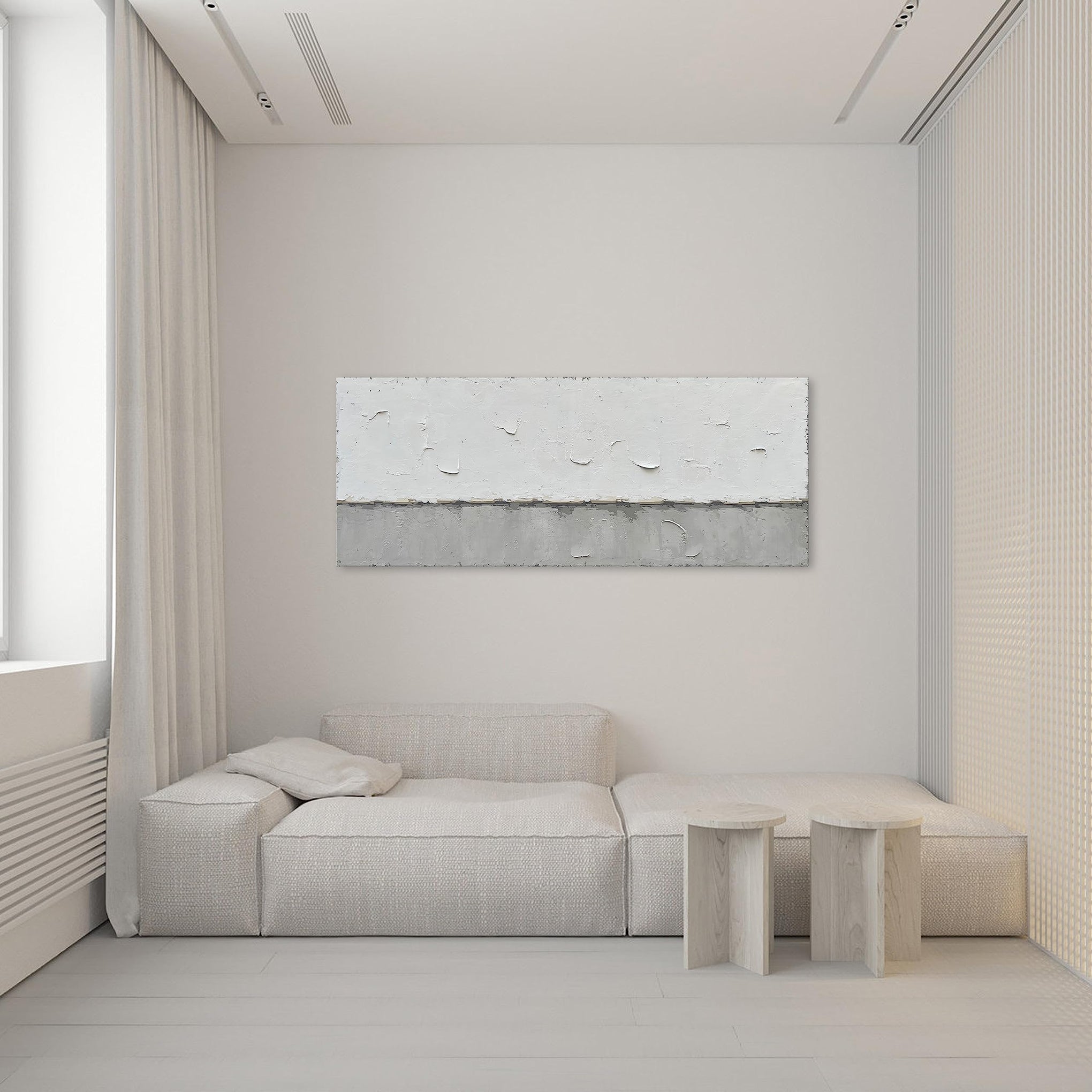 Art A large modern art painting in a minimalist grey and white style