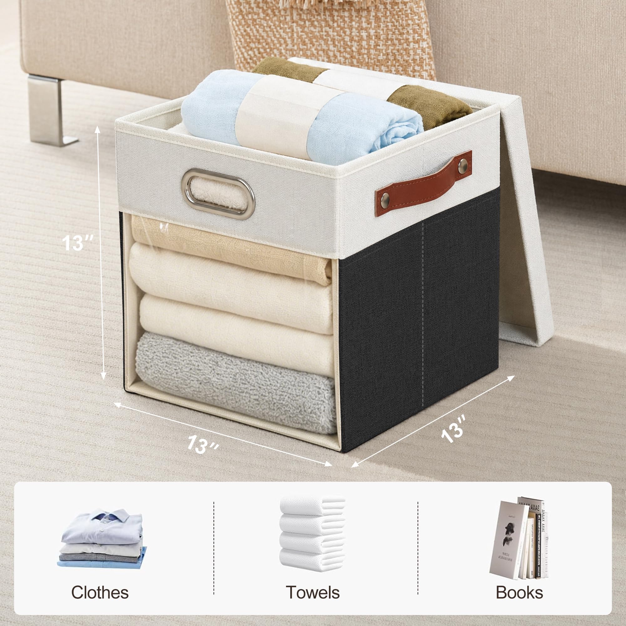13x13 Inch Ultra Thick Fabric Storage Bins with Lids & Windows (3 Count)