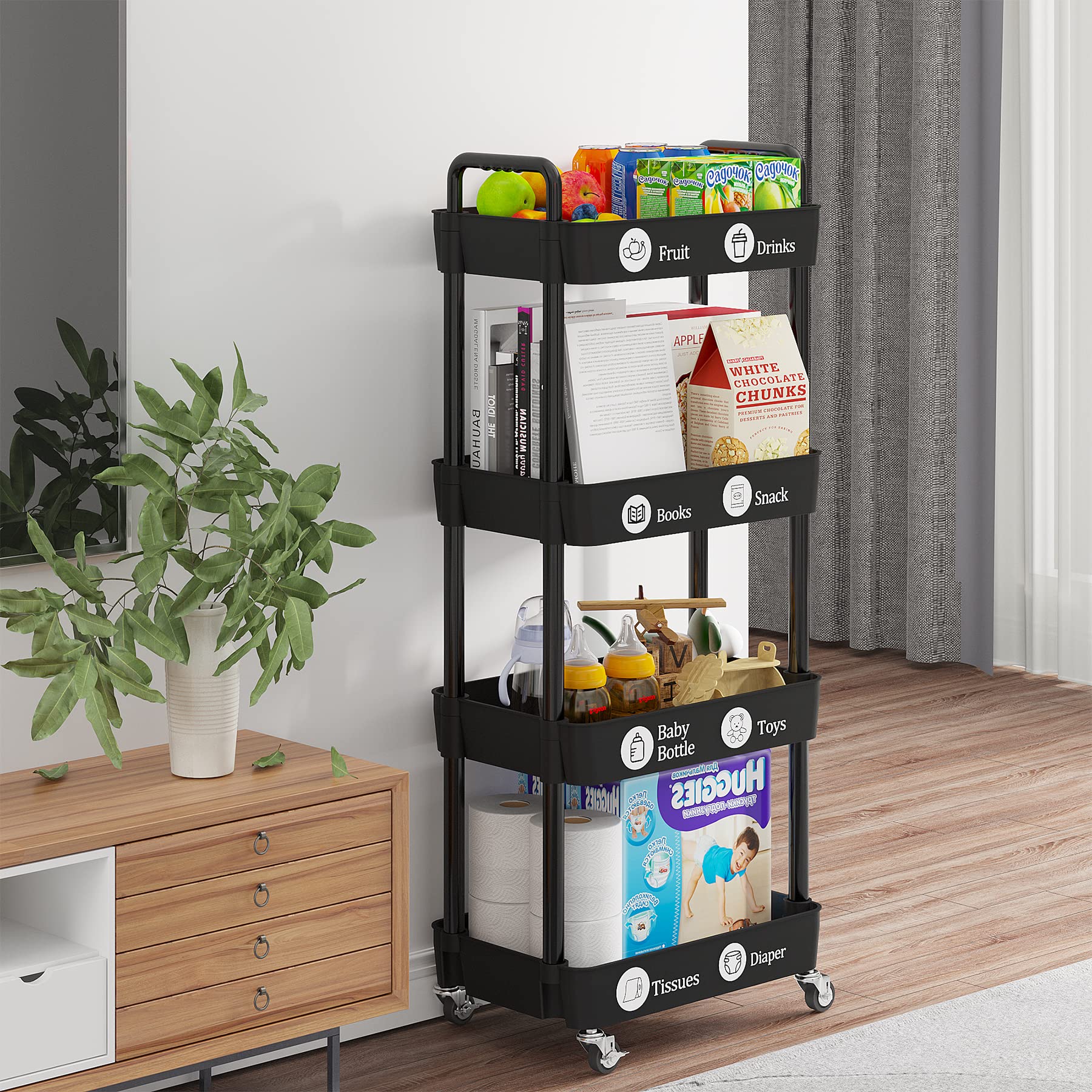4 Tier Rolling Cart with Wheels